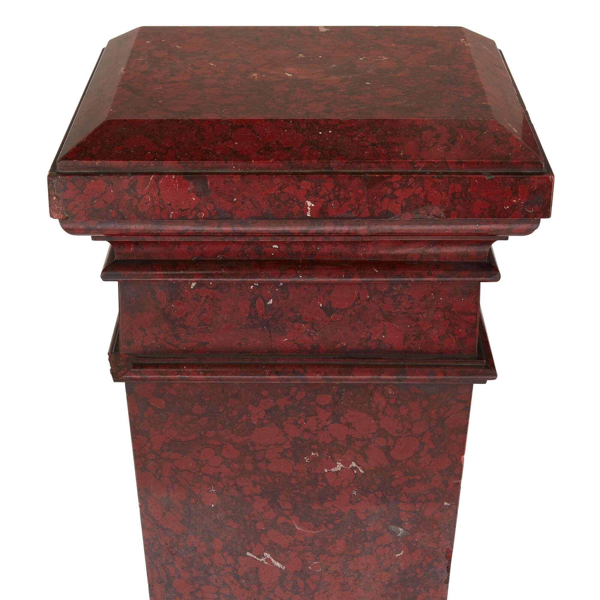 19th Century Pair of Red Marble Pedestals in the Neoclassical Style For Sale