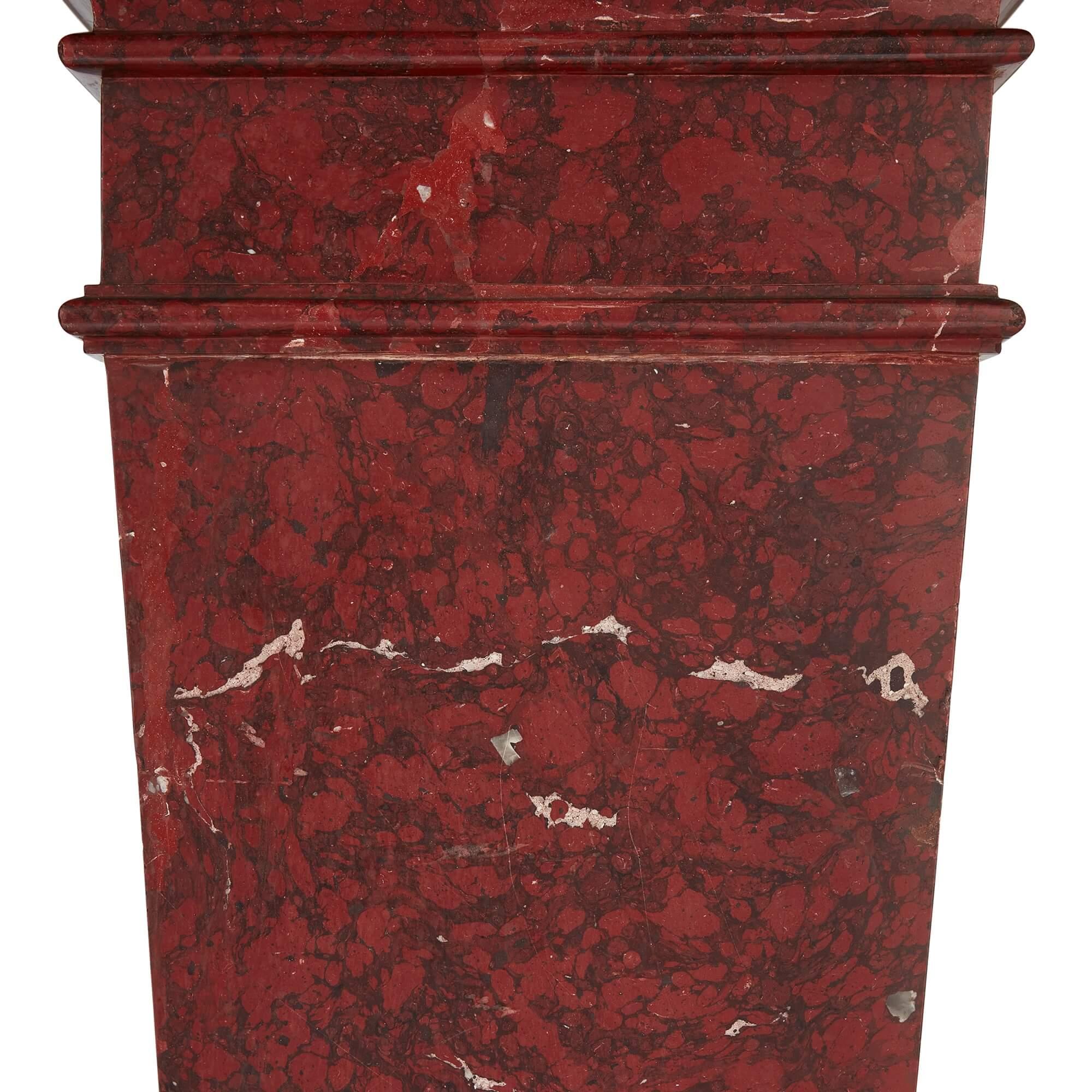 Resin Pair of Red Marble Pedestals in the Neoclassical Style For Sale