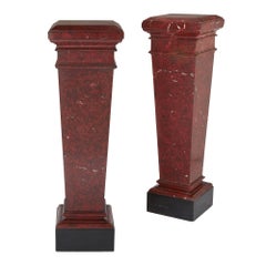 Antique Pair of Red Marble Pedestals in the Neoclassical Style