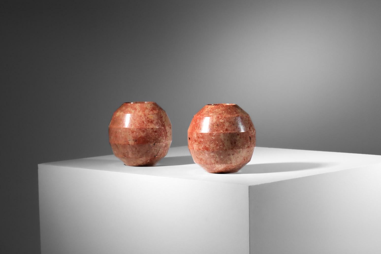 Mid-20th Century Pair of red marble vases from the 40's For Sale