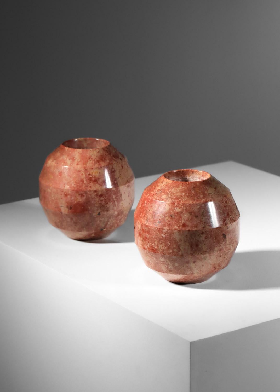 Marble Pair of red marble vases from the 40's For Sale