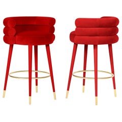 Paar rote Marshmallow-Barhocker, Royal Stranger
