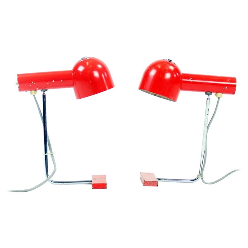Pair of Red Metal and Chrome Table Lamps by Josef Hurka for Napako, circa 1960 For Sale