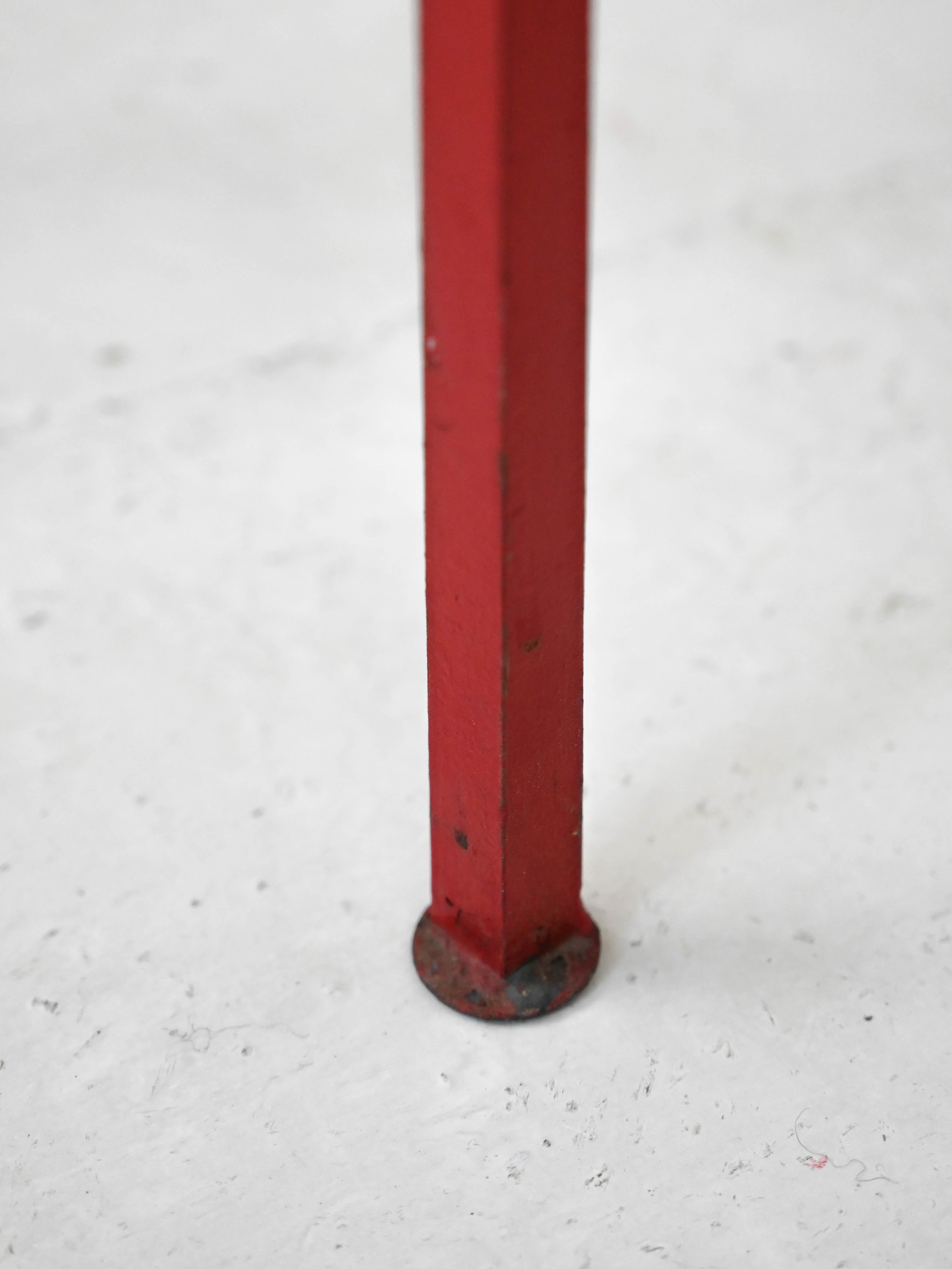 Scandinavian Pair of red metal and wood stools For Sale