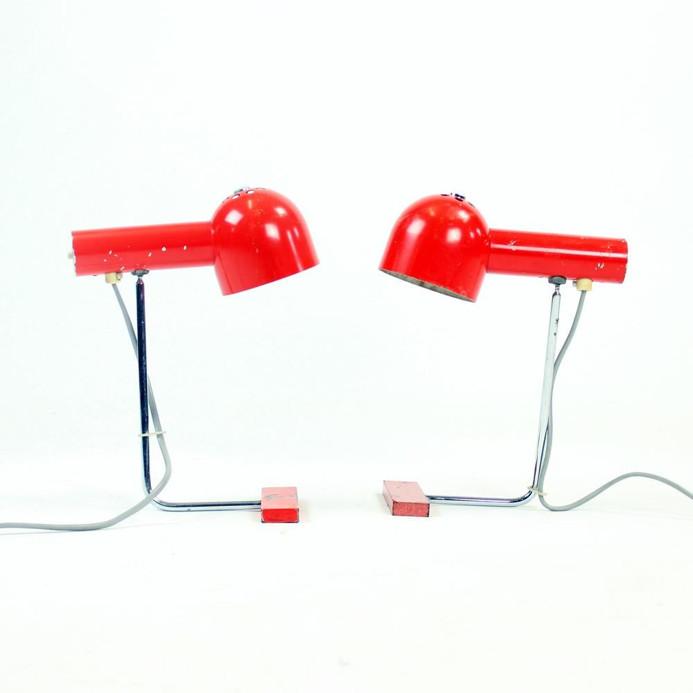 Pair of Red Metal & Chrome Table Lamps by Josef Hurka for Napako circa 1960 For Sale 1