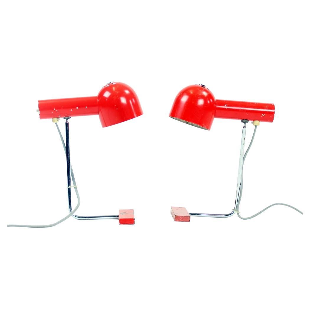 Pair of Red Metal & Chrome Table Lamps by Josef Hurka for Napako circa 1960