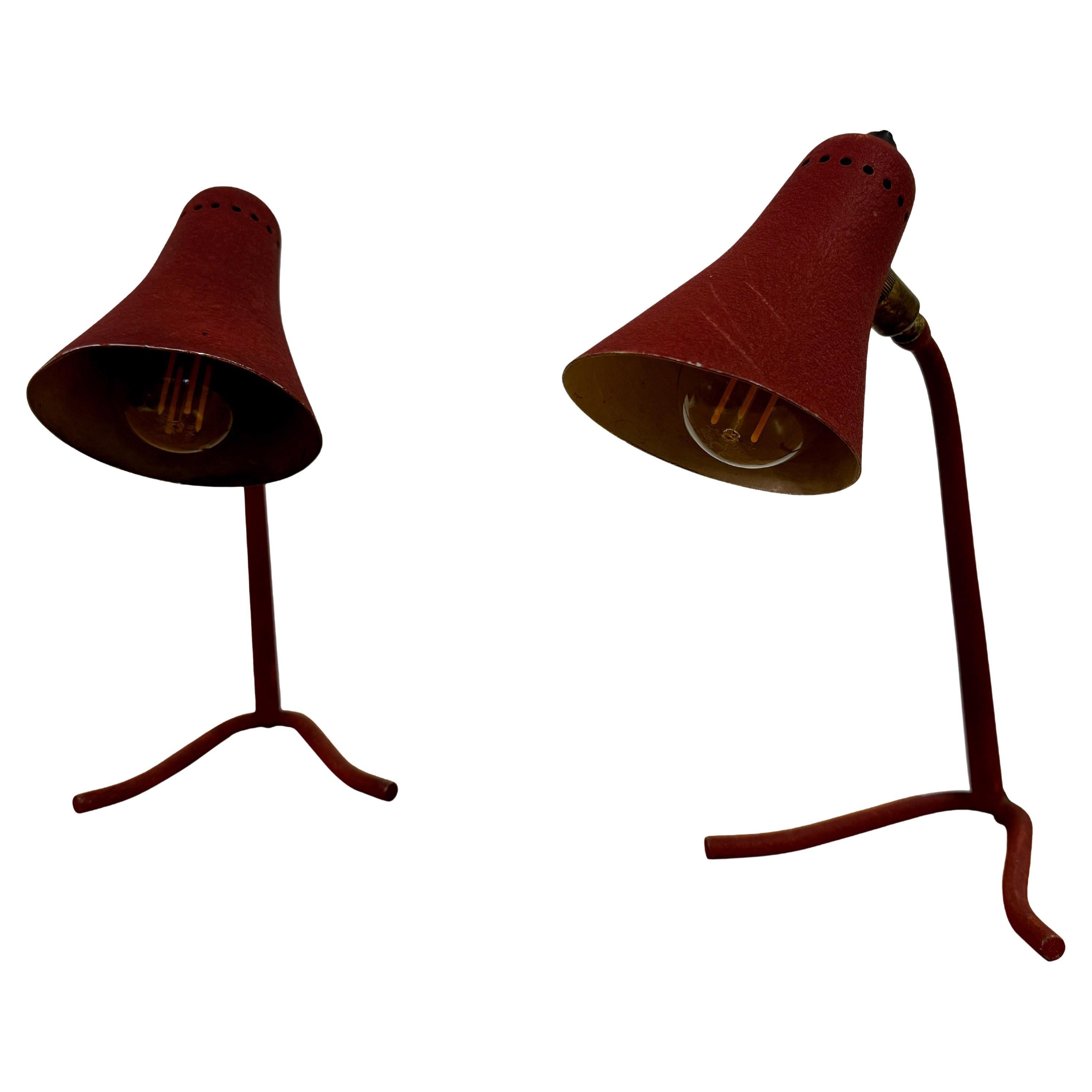 Pair of Red Mid Century Italian Table Lamps