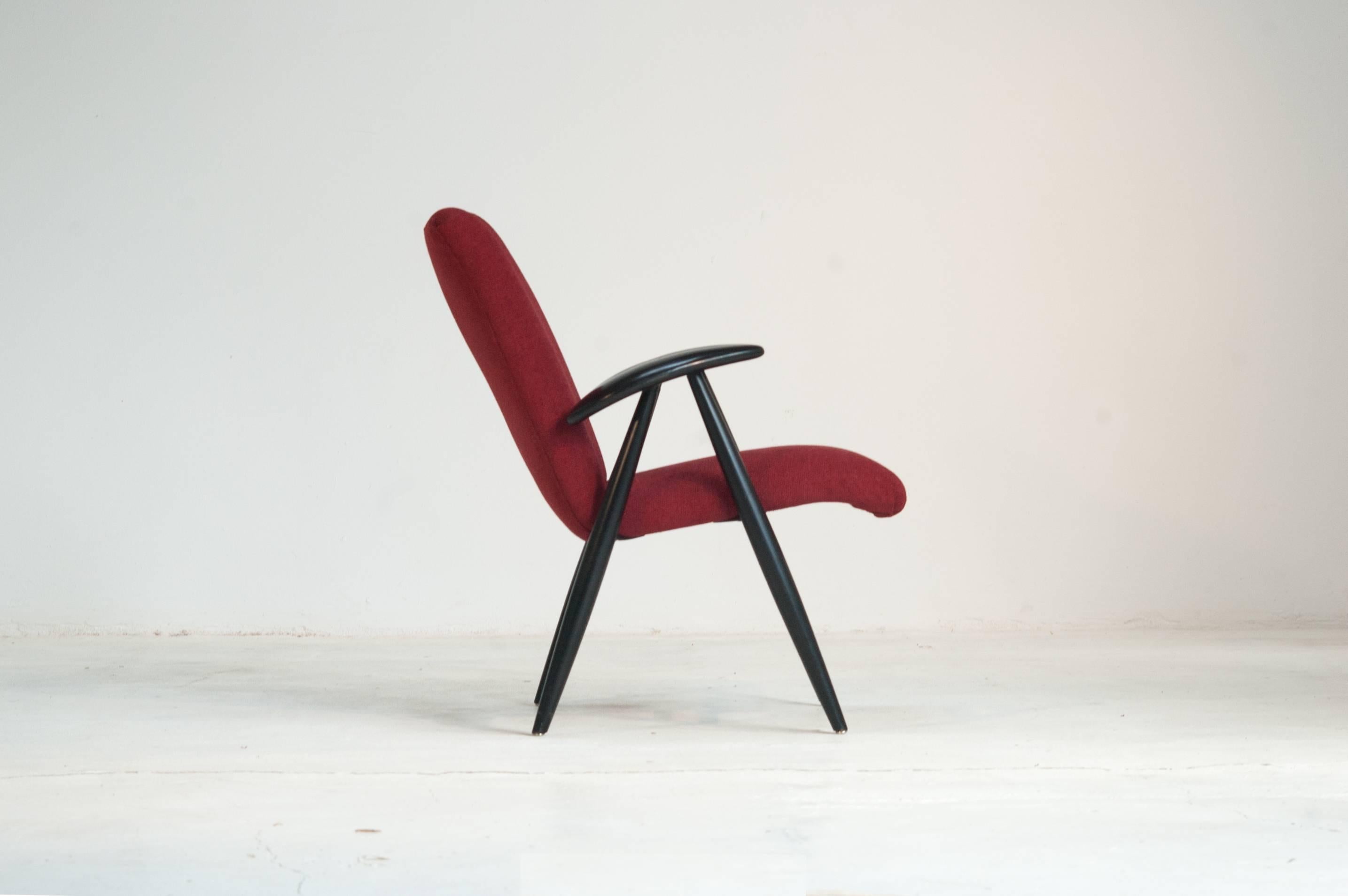 Mid-Century Modern Pair of Red Midcentury Lounge Chairs Model “2468” Ilmari Tapiovaara, Finland For Sale