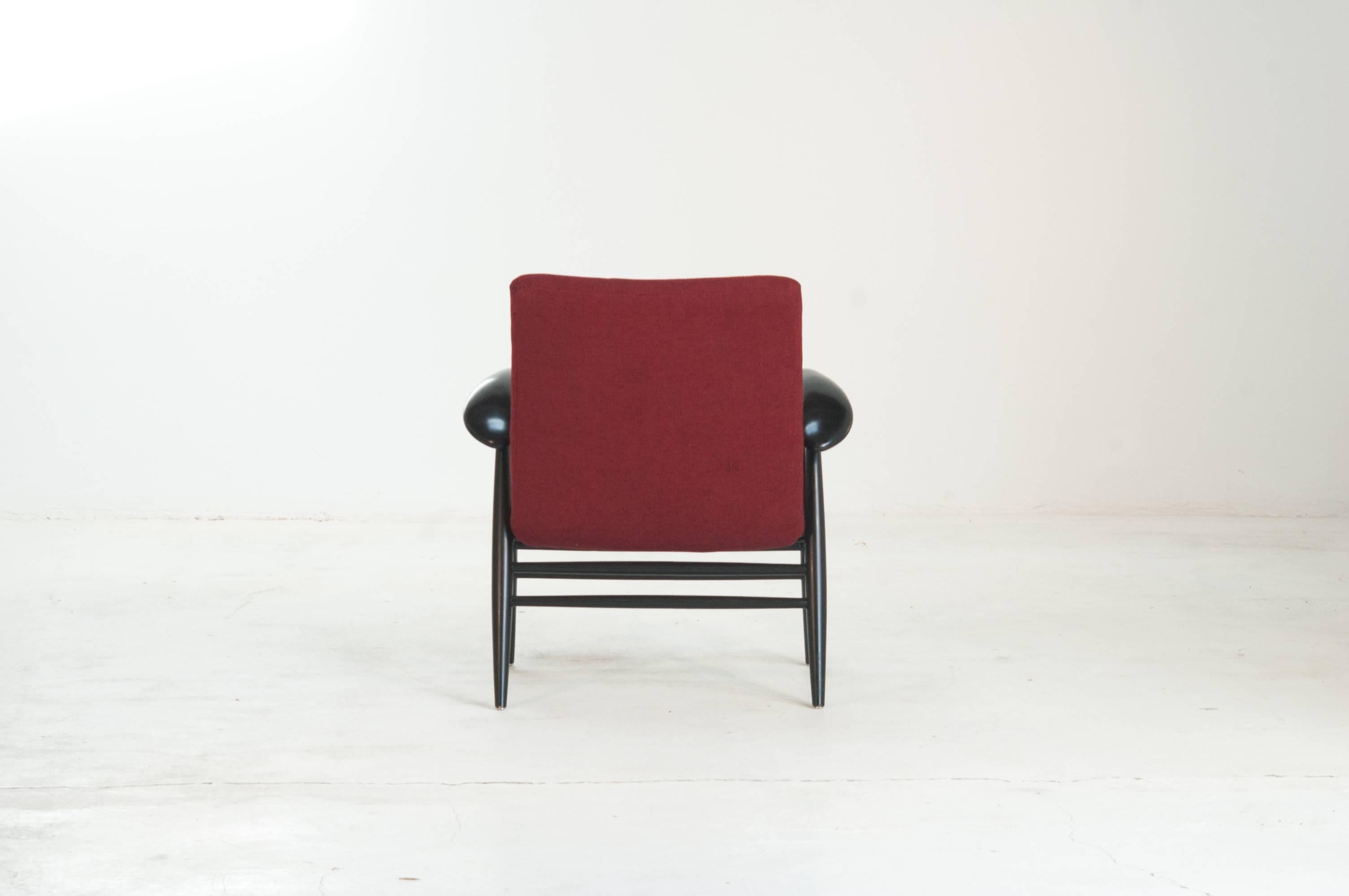 Finnish Pair of Red Midcentury Lounge Chairs Model “2468” Ilmari Tapiovaara, Finland For Sale