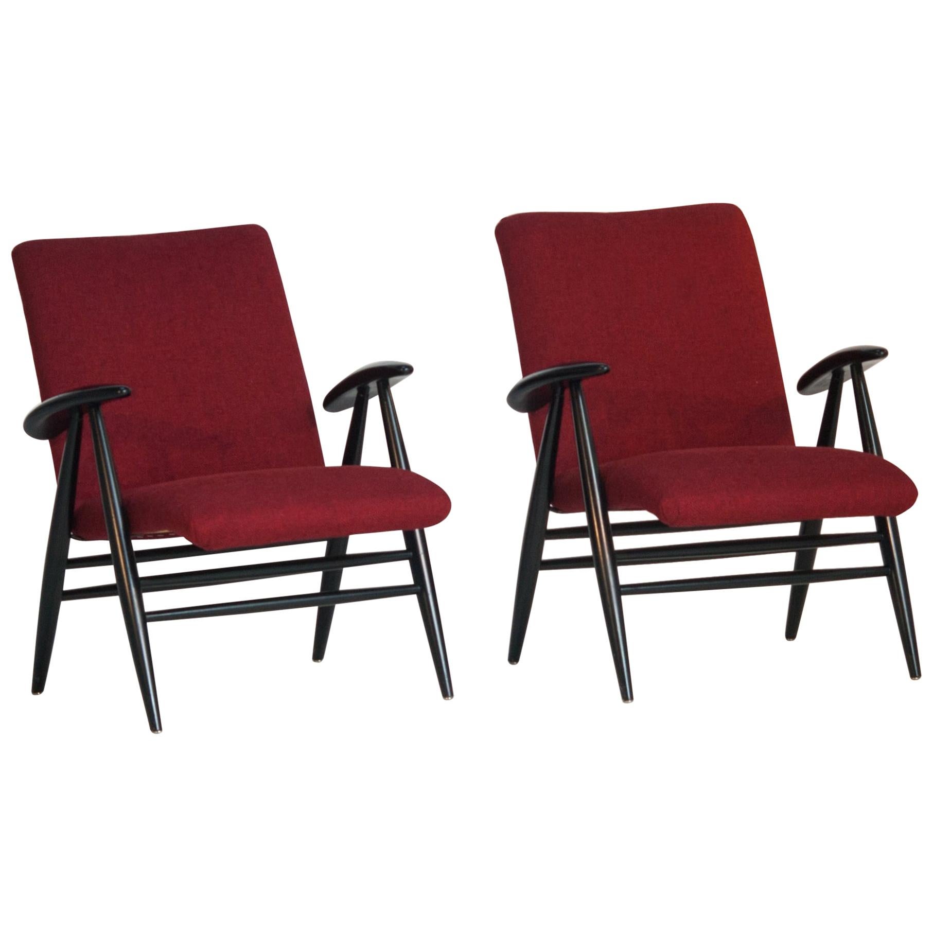 Pair of Red Midcentury Lounge Chairs Model “2468” Ilmari Tapiovaara, Finland