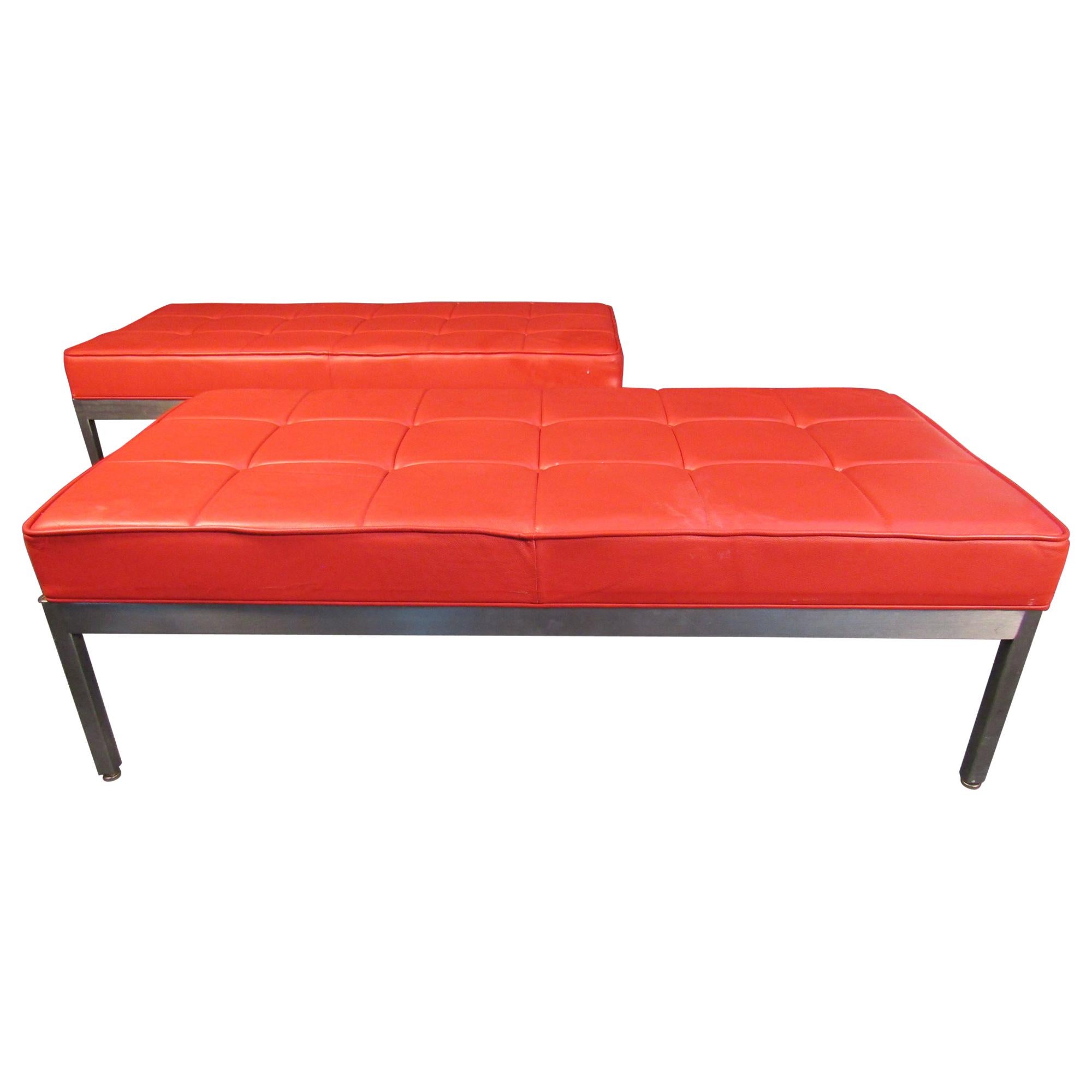 Pair of Red Mid-Century Modern Ottomans For Sale