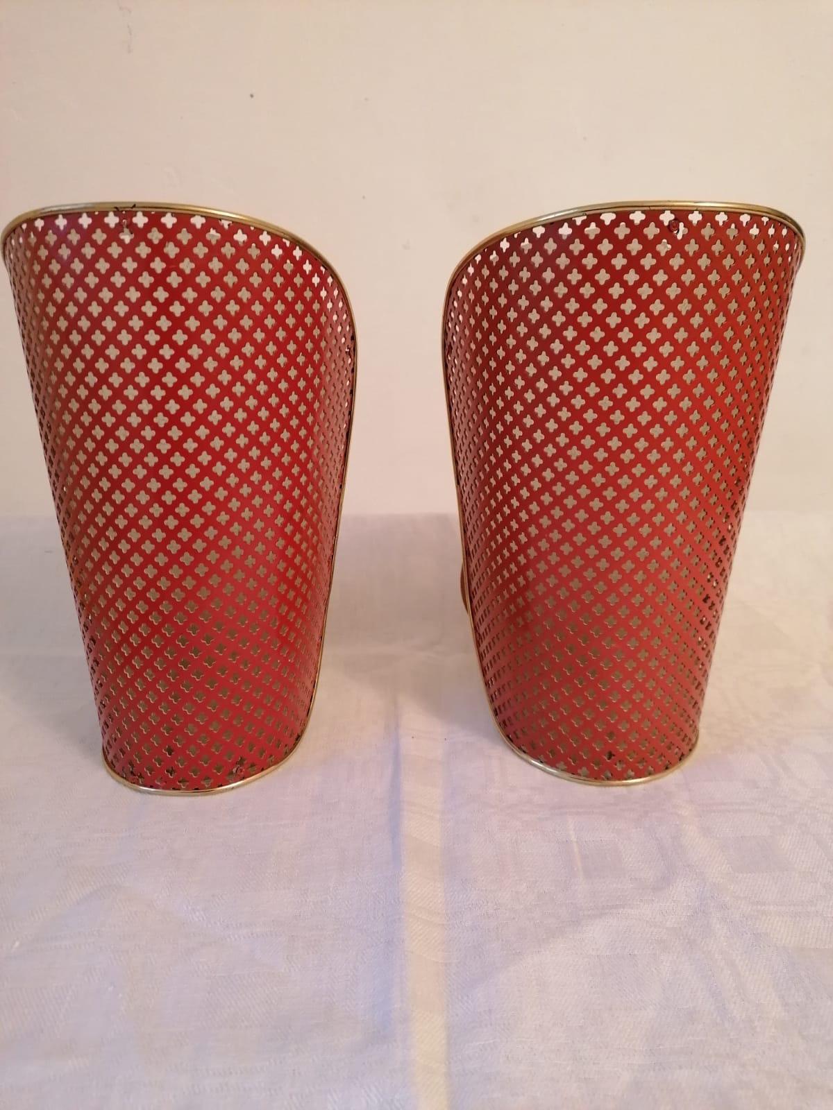 Mid-Century Modern Pair of Red Midcentury Wall Lamps Attributed to Rupert Nikoll For Sale