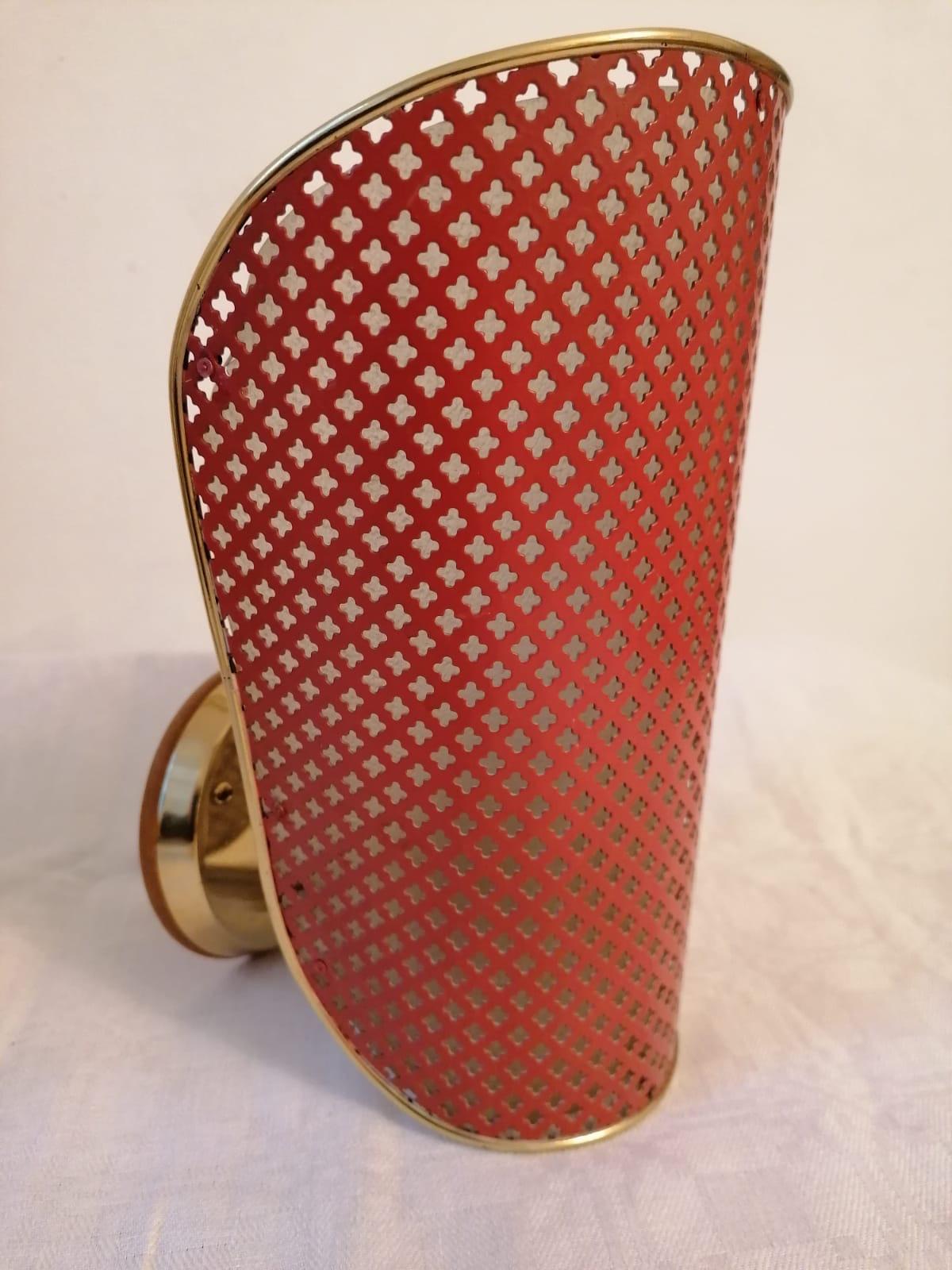 Pair of Red Midcentury Wall Lamps Attributed to Rupert Nikoll For Sale 2