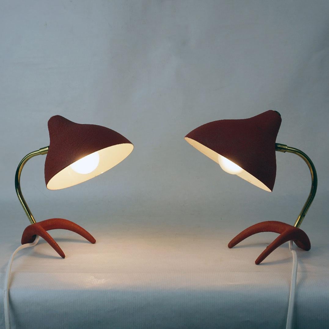 Pair of Red Midcentury Crowfoot Table Lamps by Cosack Germany In Good Condition For Sale In Vienna, AT