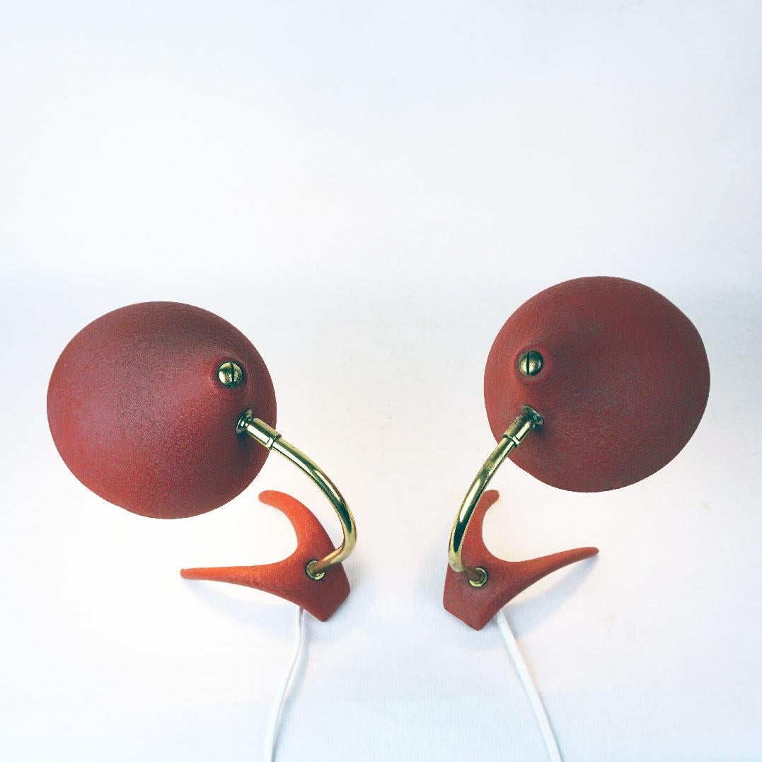 Mid-20th Century Pair of Red Midcentury Crowfoot Table Lamps by Cosack Germany For Sale