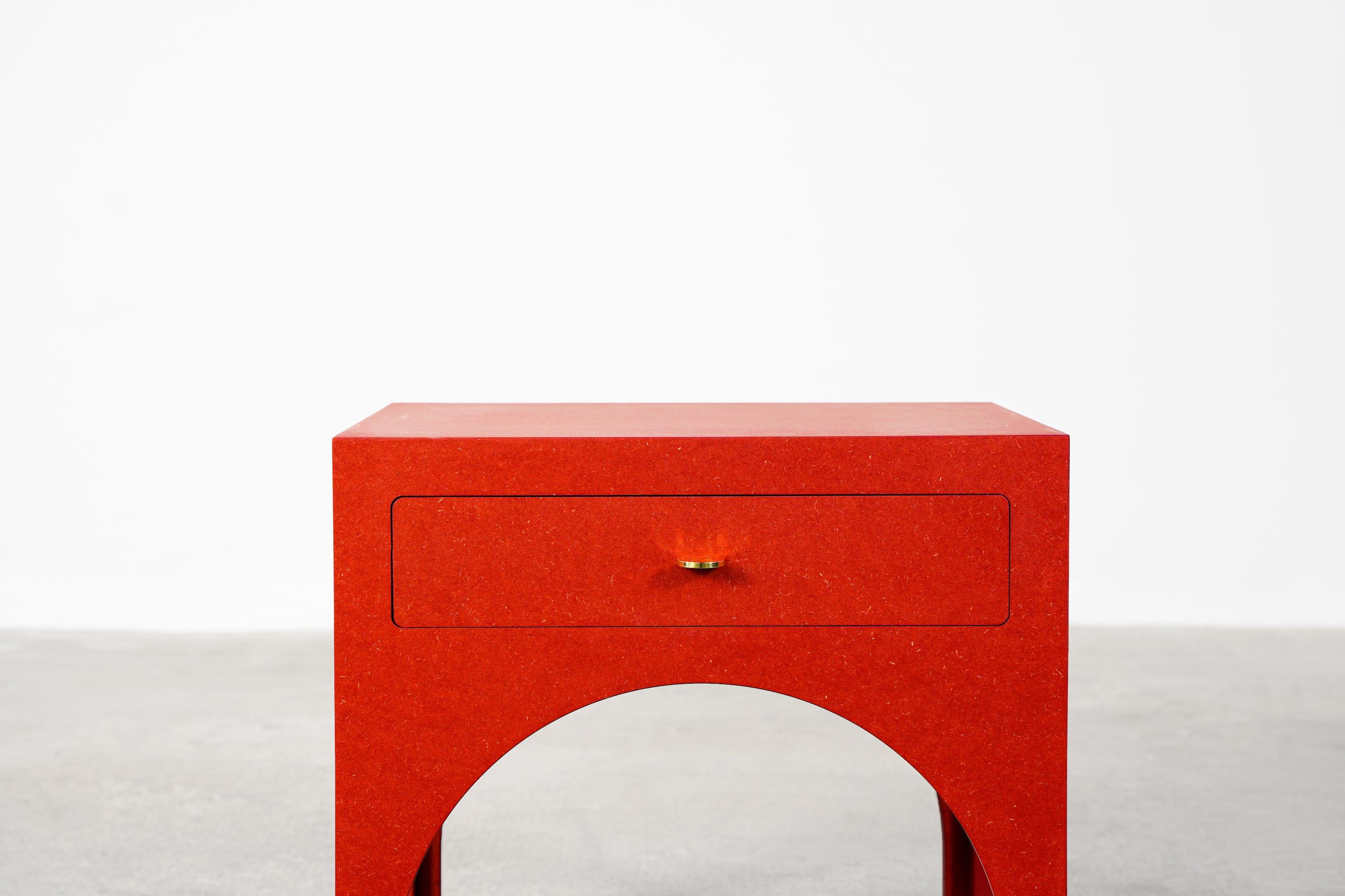 Contemporary Pair of Red Minimalist Nightstands Side Tables by Atelier Bachmann, 2019 For Sale