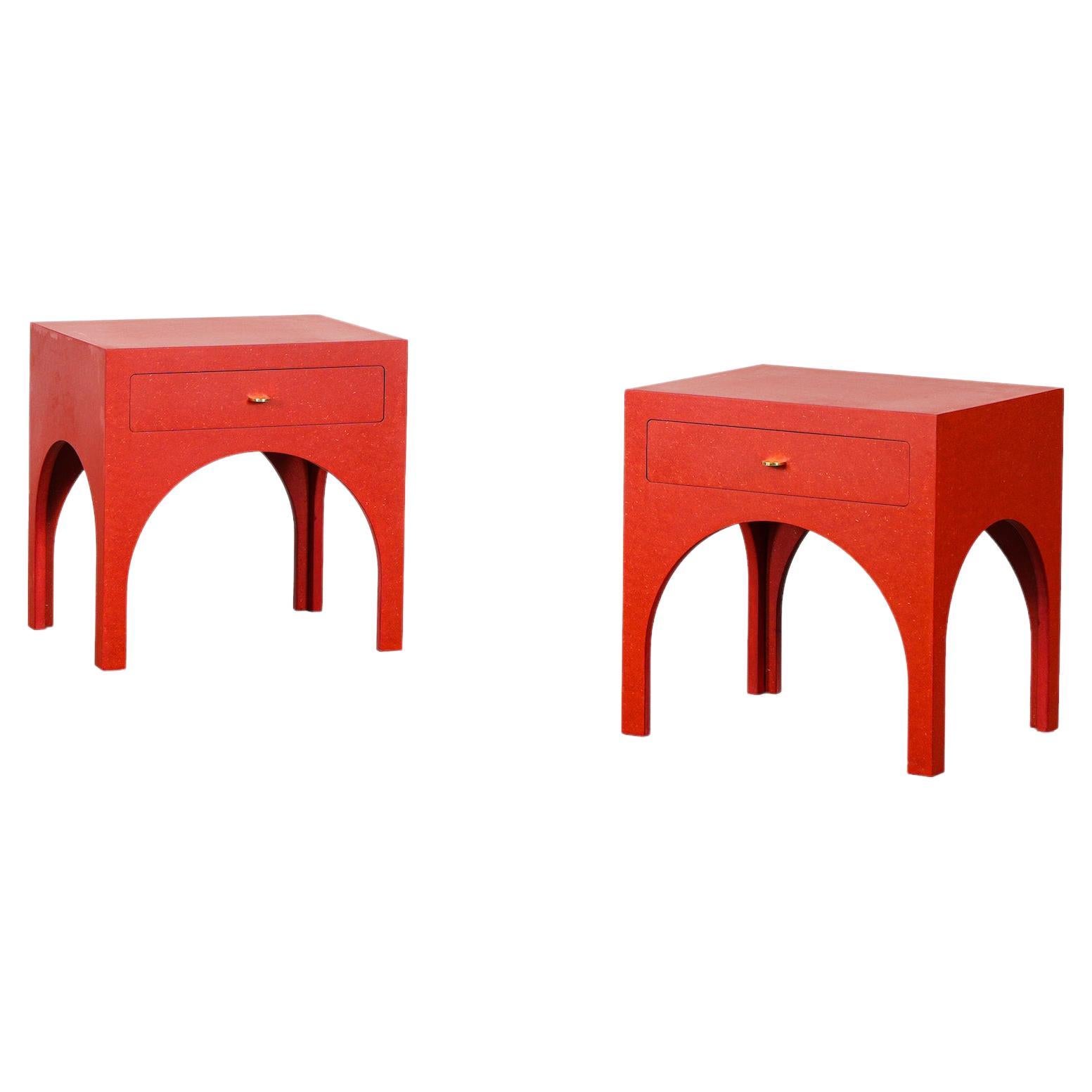 Pair of Red Minimalist Nightstands Side Tables by Atelier Bachmann, 2019