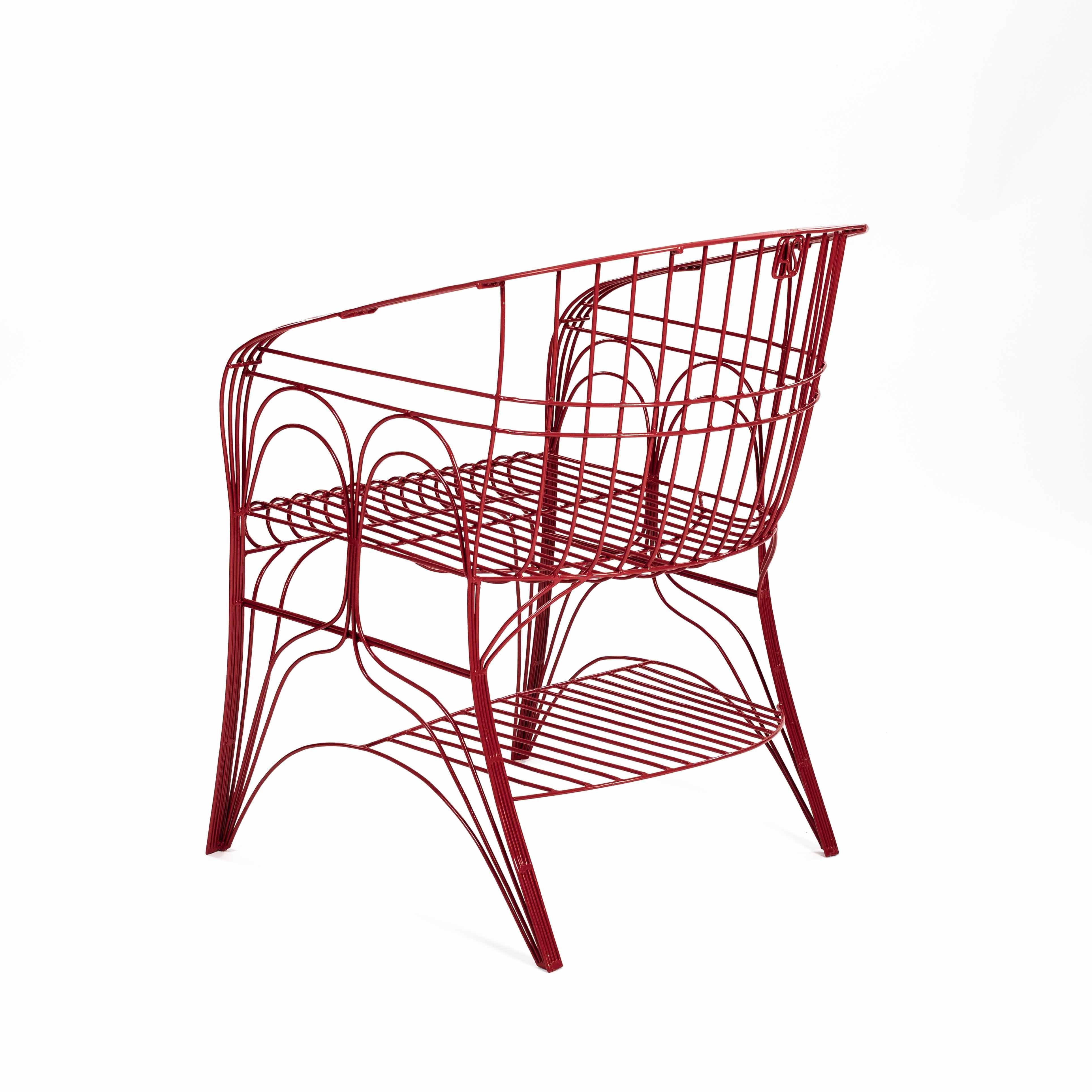 Paire de fauteuils italiens modernes rouges en construction soudée par A. Spazzapan 2005 en vente 4