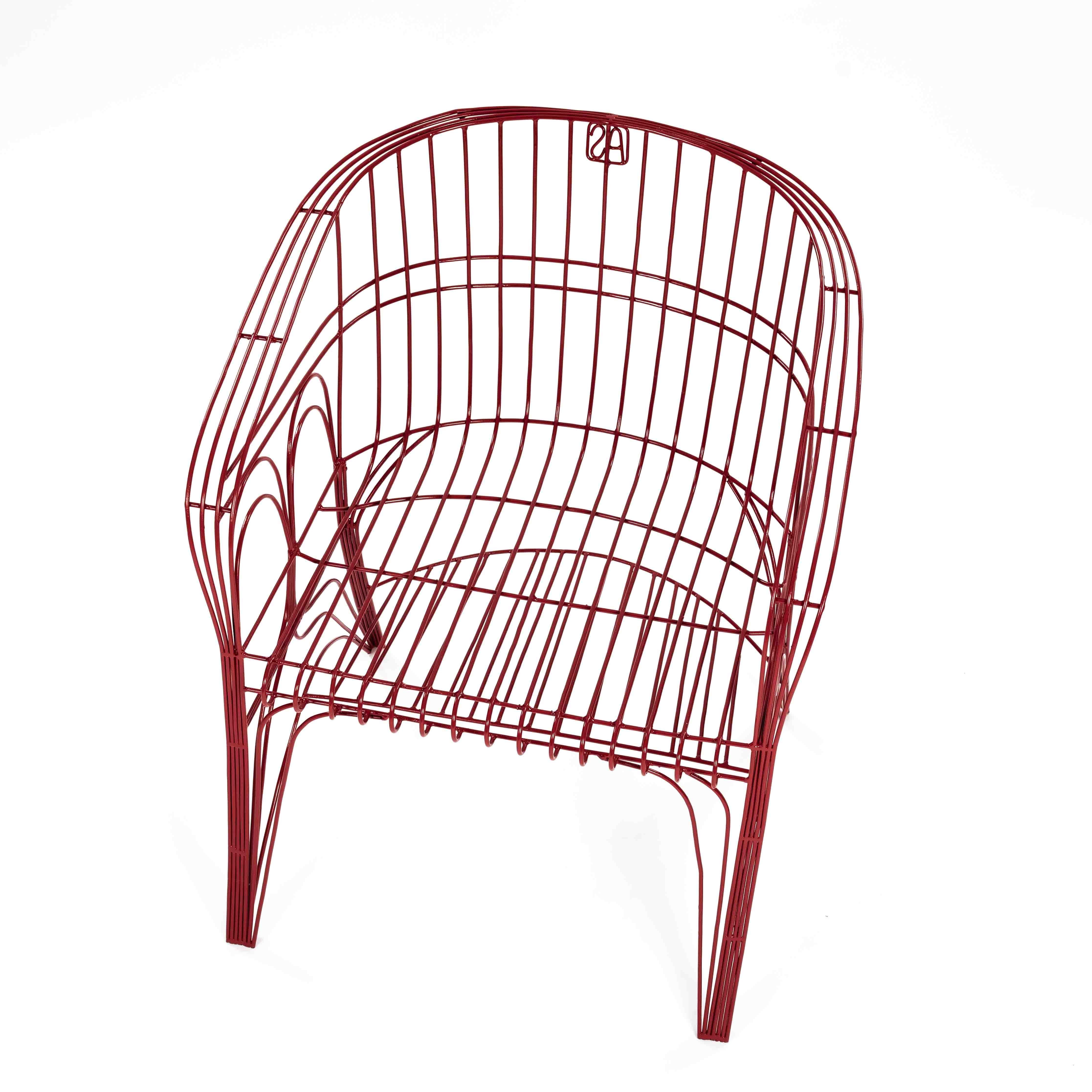 Paire de fauteuils italiens modernes rouges en construction soudée par A. Spazzapan 2005 en vente 5