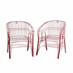 Coppia di poltrone rosse moderne italiane in struttura saldata di A. Spazzapan 2005