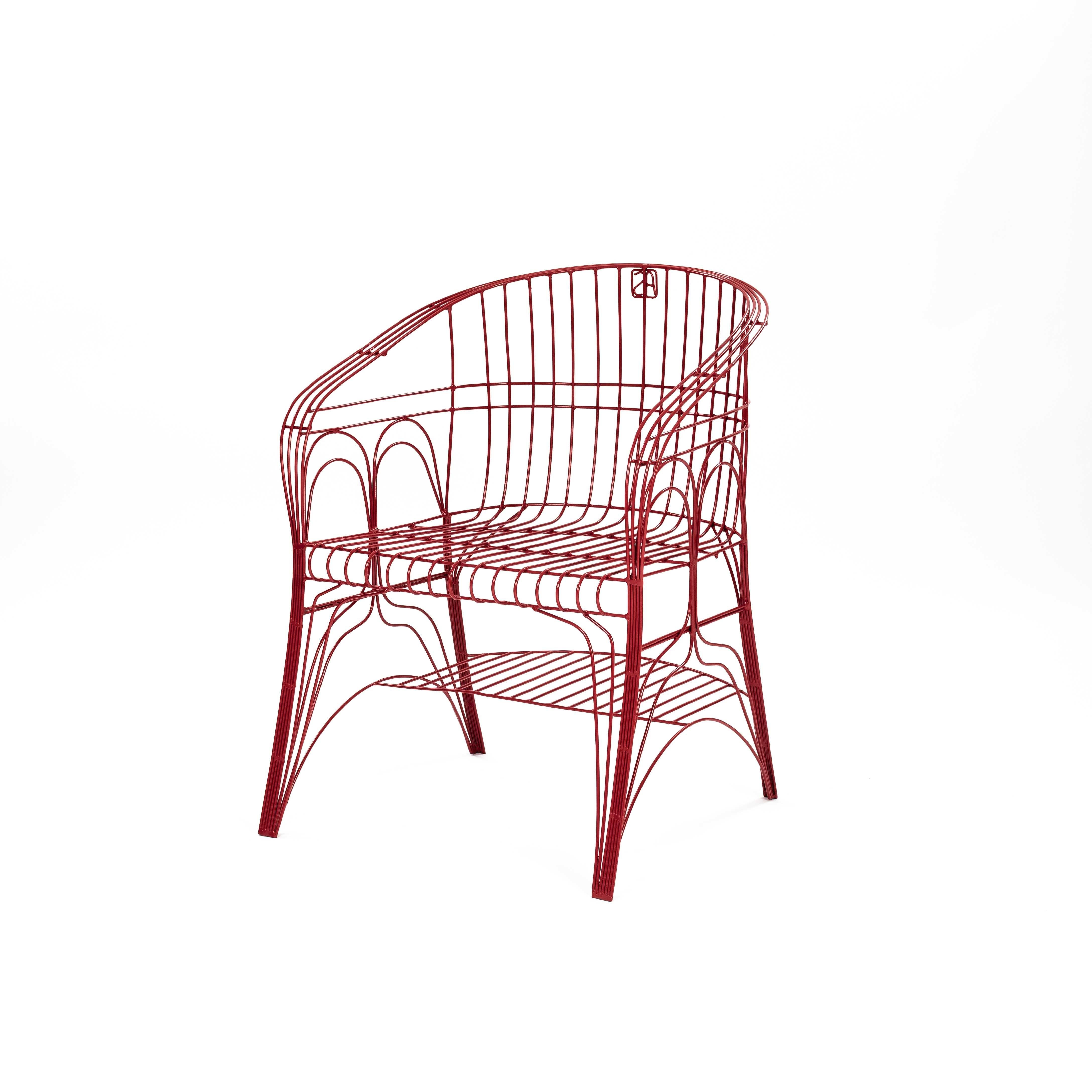 Paire de fauteuils italiens modernes rouges en construction soudée par A. Spazzapan 2005 Bon état - En vente à Salzburg, AT