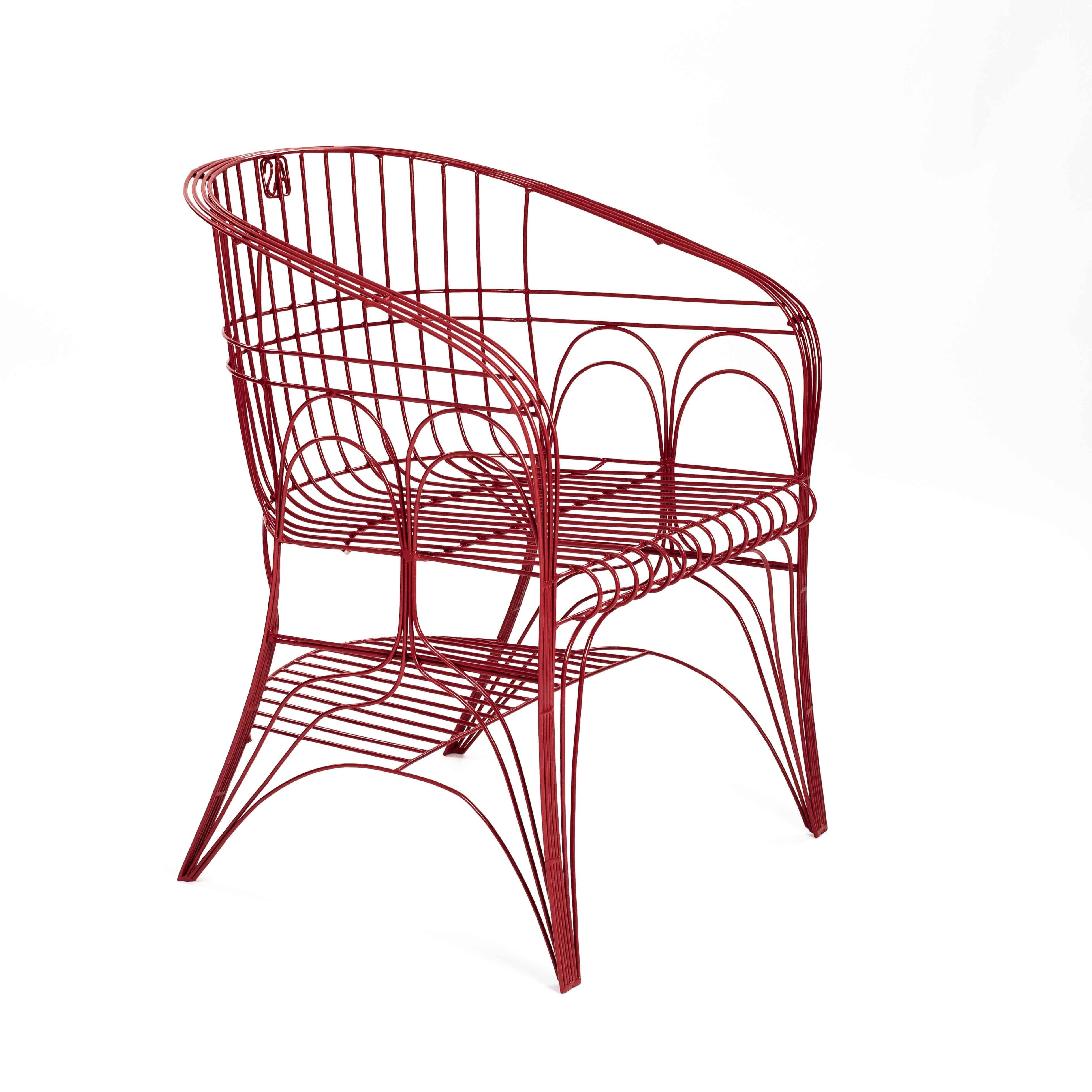 Paire de fauteuils italiens modernes rouges en construction soudée par A. Spazzapan 2005 en vente 1