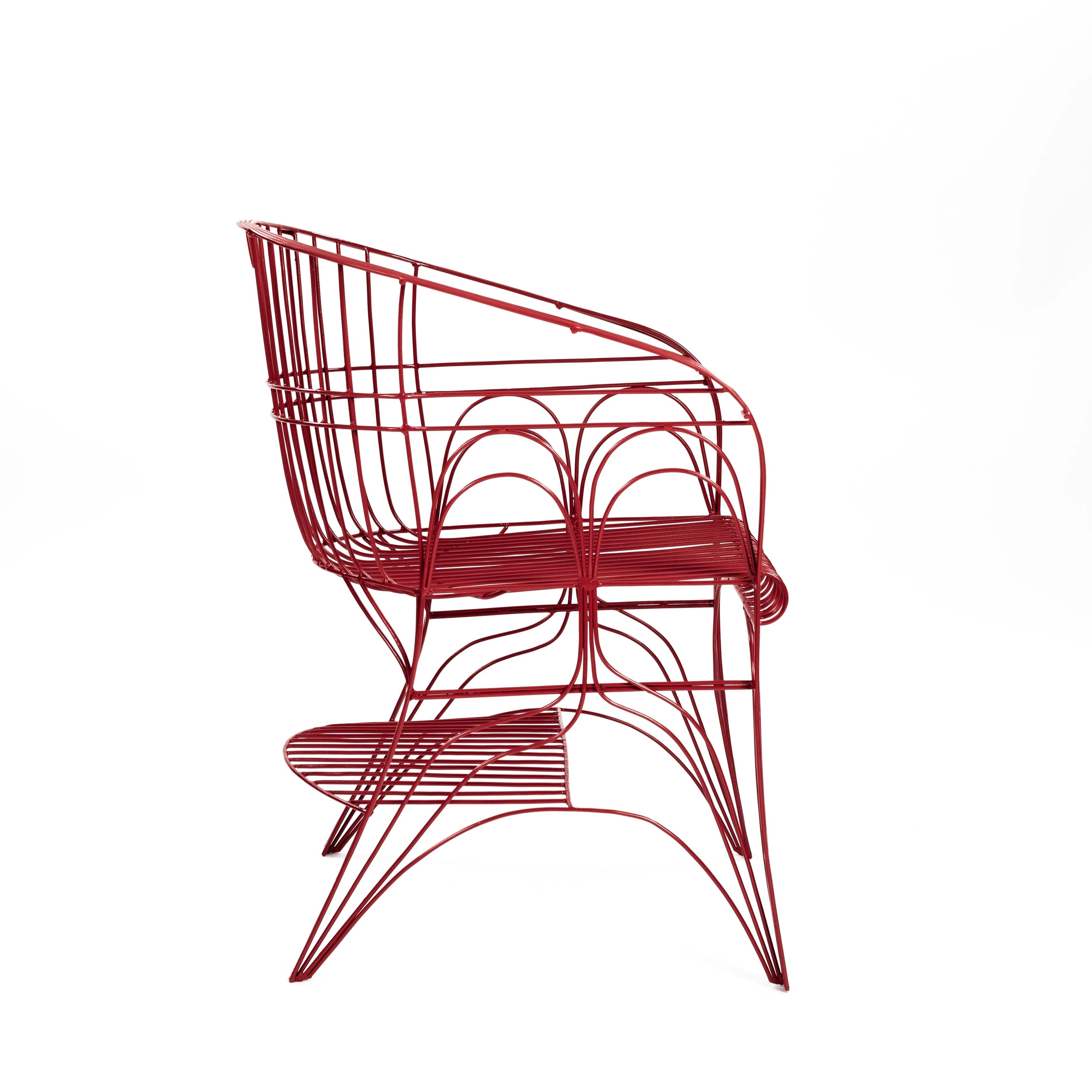 Paire de fauteuils italiens modernes rouges en construction soudée par A. Spazzapan 2005 en vente 2