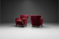 Pair of Red Mohair Armchairs, Europe 1930s