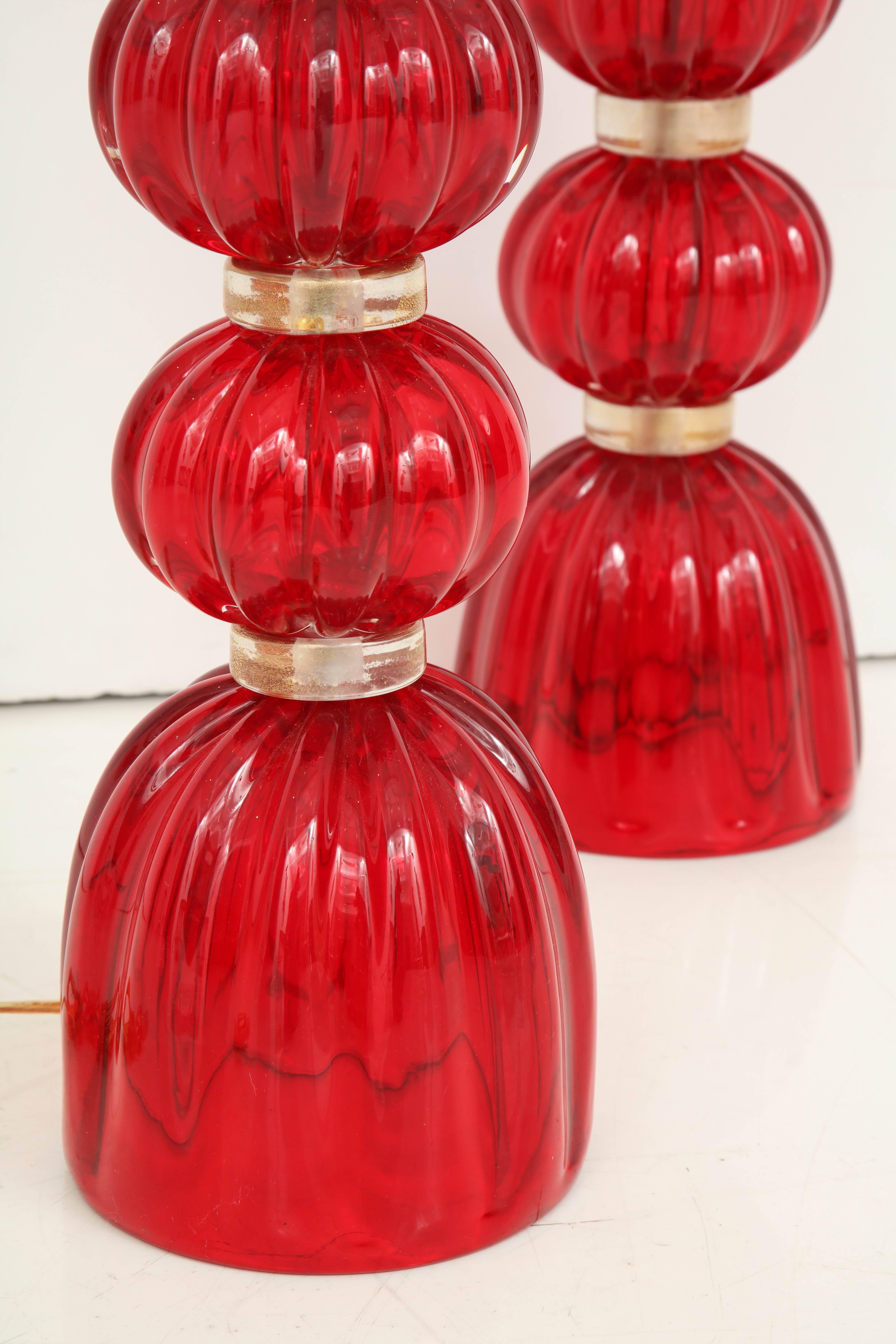 Pair of Red Murano Glass Lamps 2