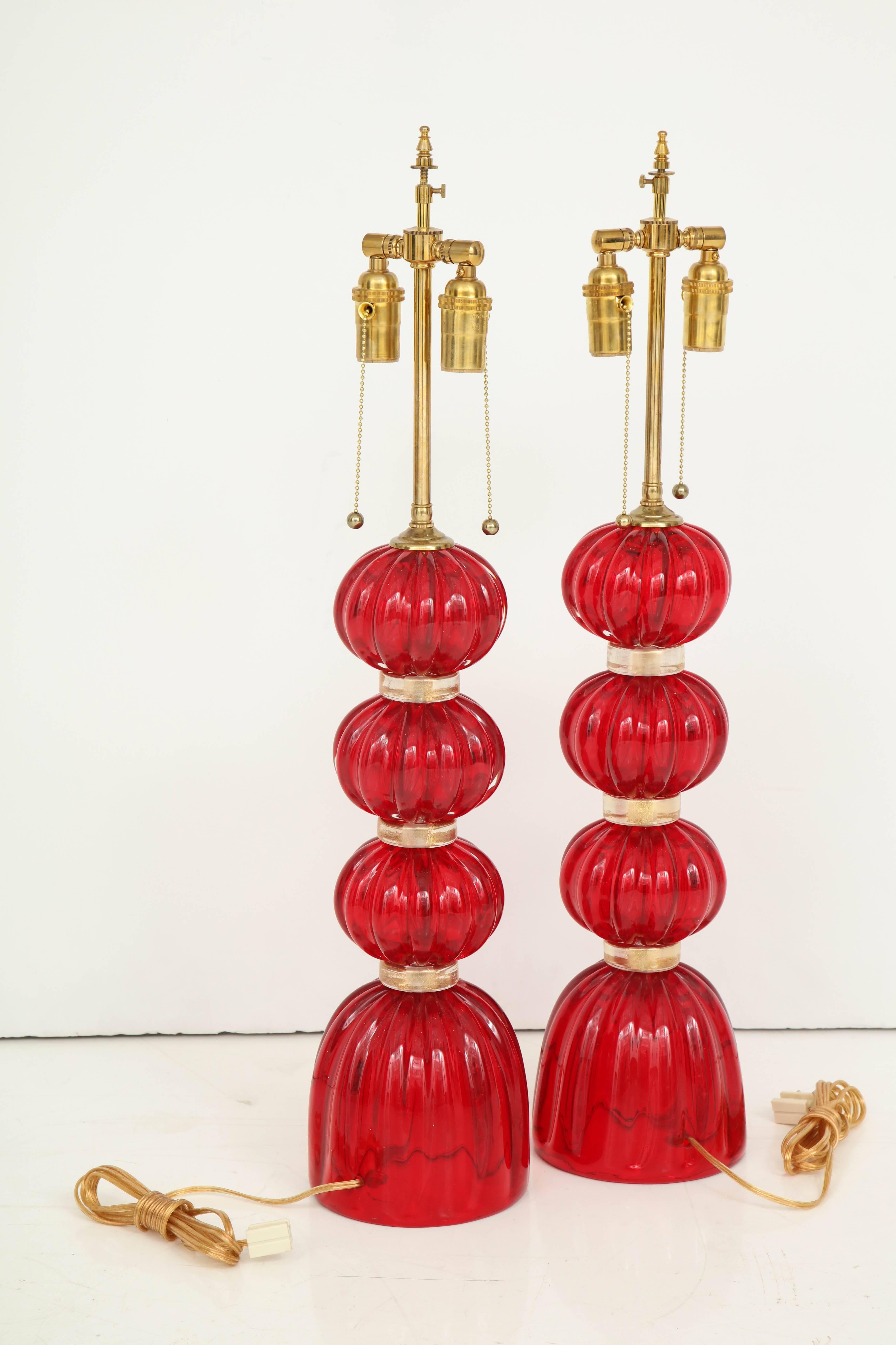 Pair of Red Murano Glass Lamps 3