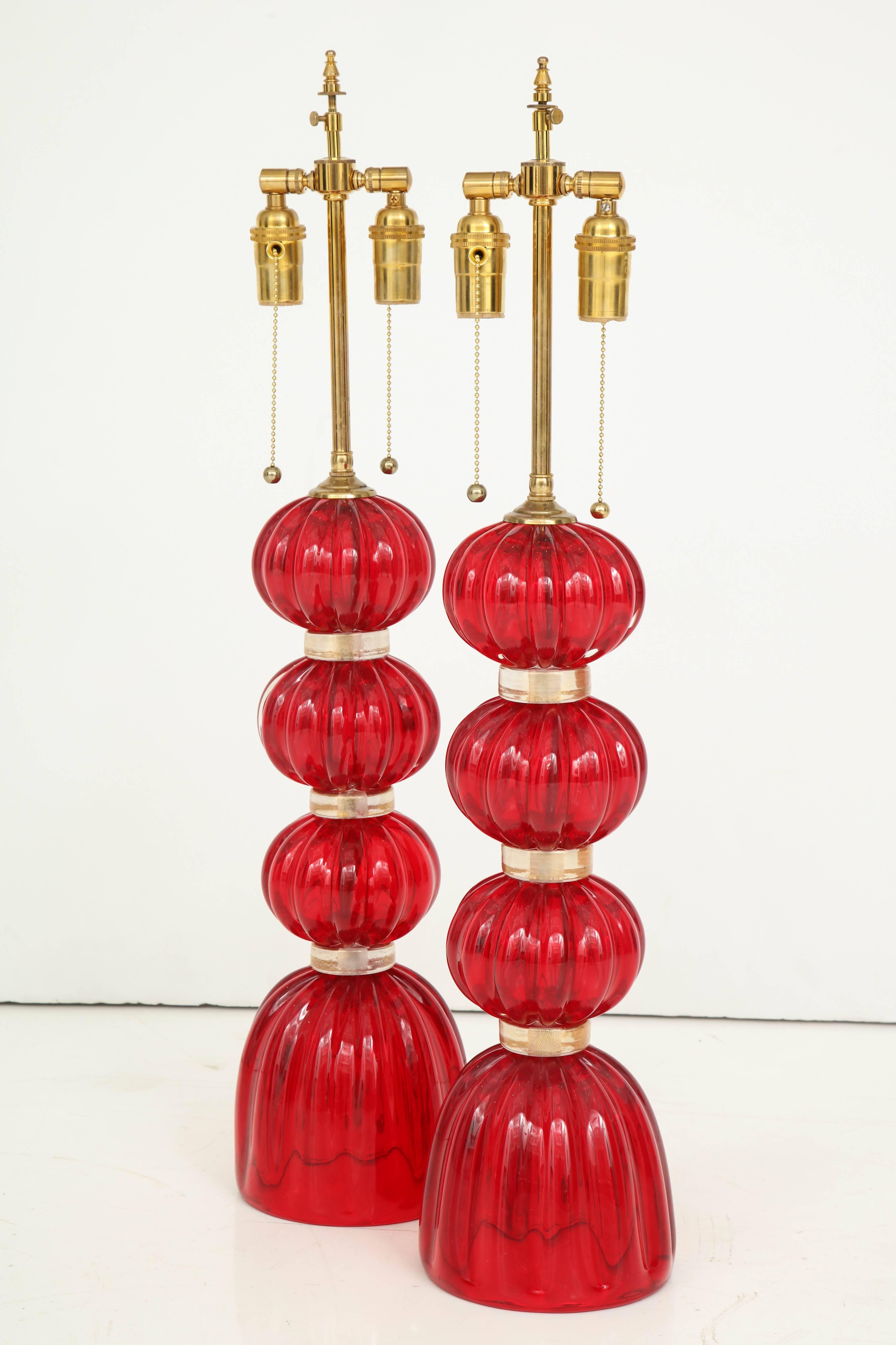 Pair of Red Murano Glass Lamps 4