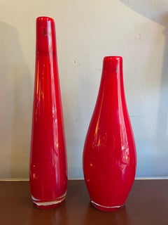 Pair of Red Murano Glass Vases by Lavento for Richard Ginori