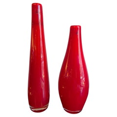 Pair of Red Murano Glass Vases by Lavento for Richard Ginori