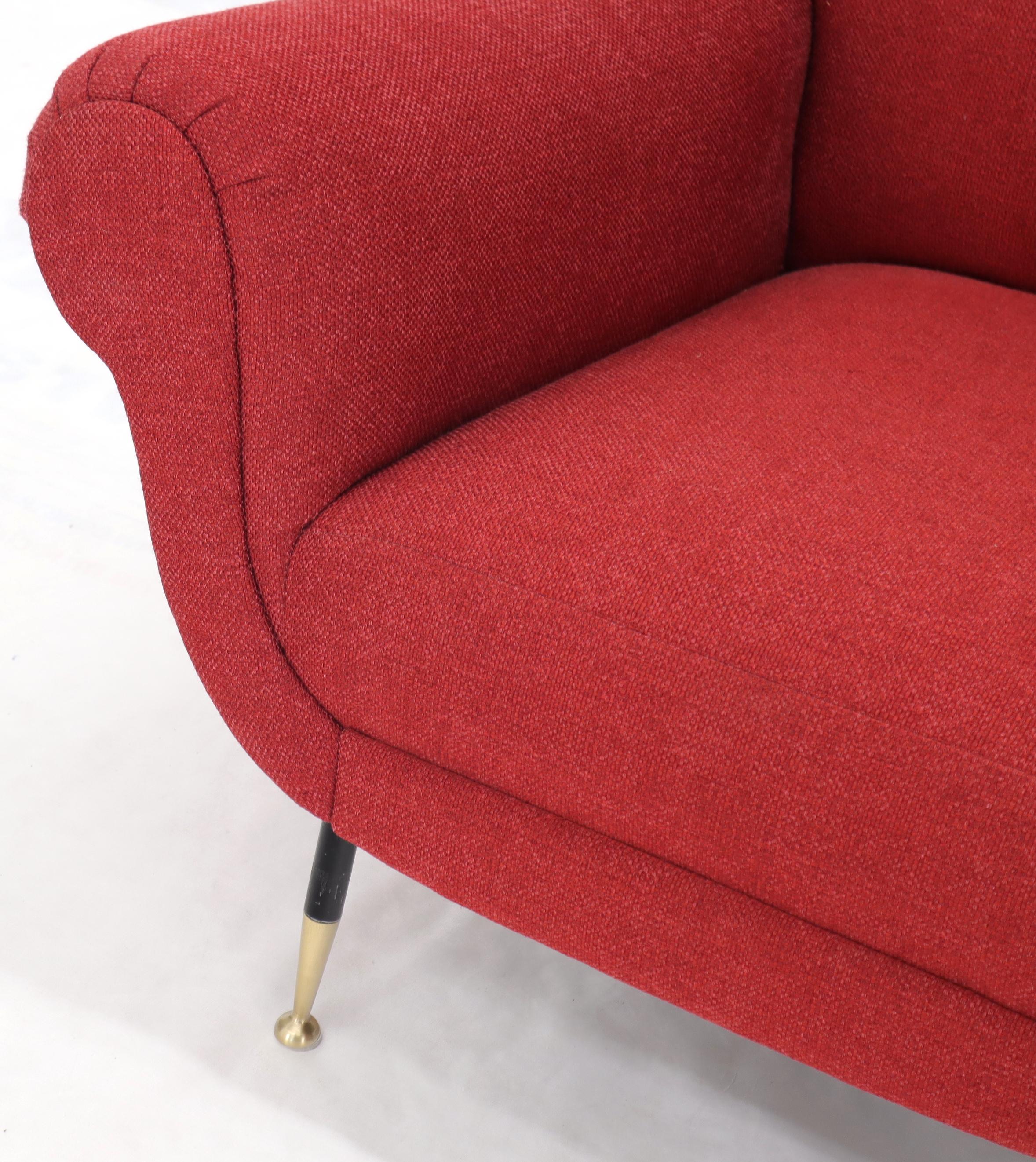 Pair of Red New Red Upholstery Italian Lounge Chairs Brass Feet For Sale 6