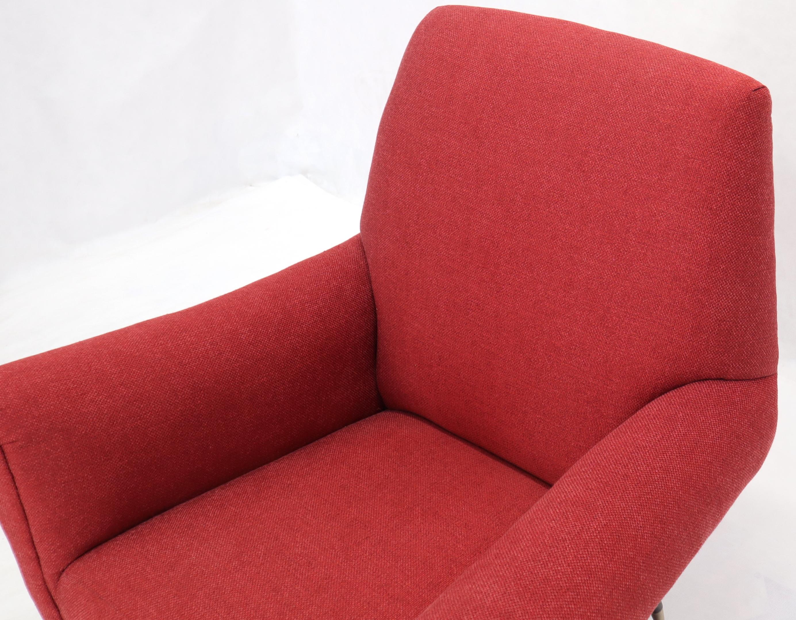 Pair of Red New Red Upholstery Italian Lounge Chairs Brass Feet For Sale 7