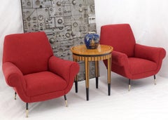 Pair of Red New Red Upholstery Italian Lounge Chairs Brass Feet
