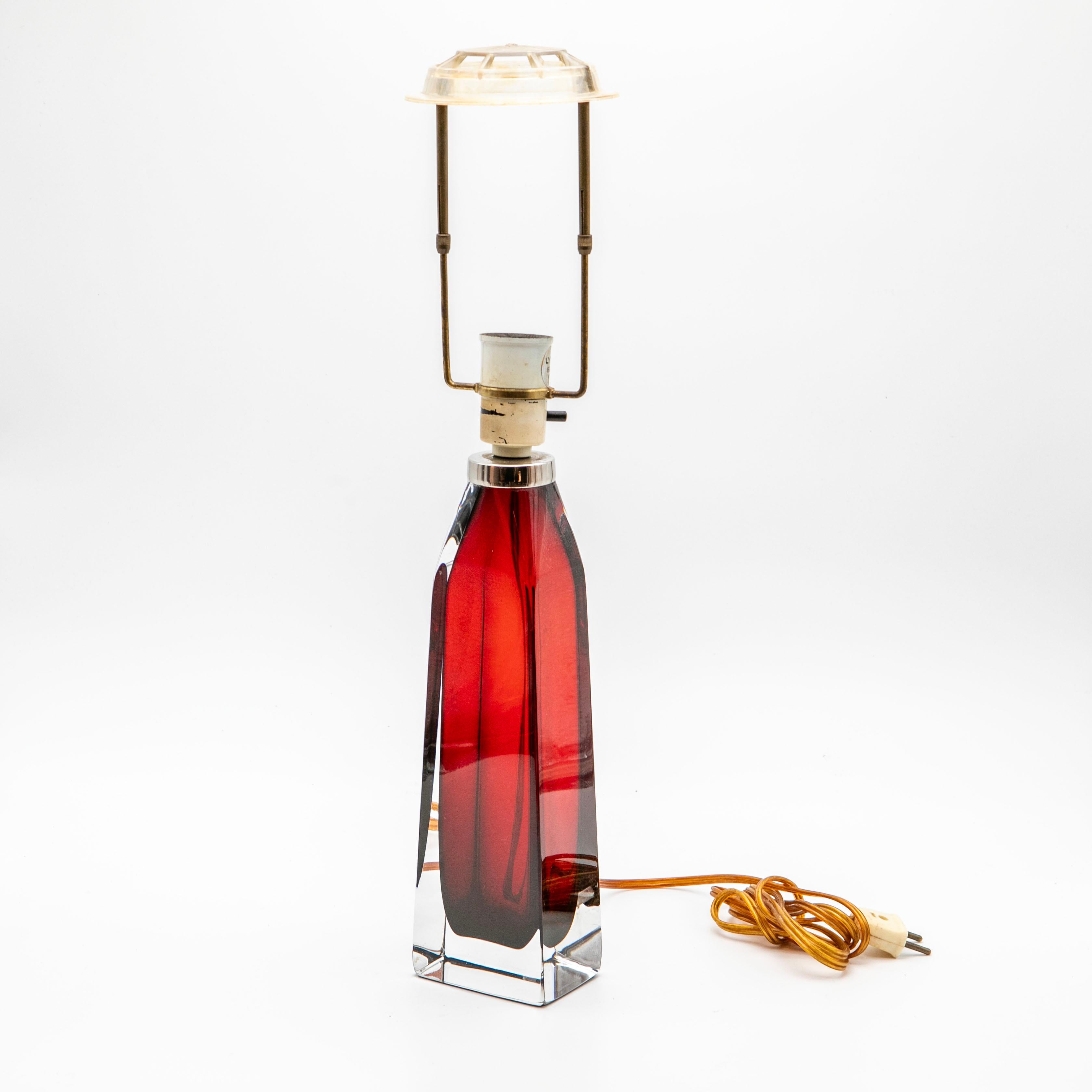 Modern Pair of Red Orrefors Table Lamps By Carl Fagerlund For Sale