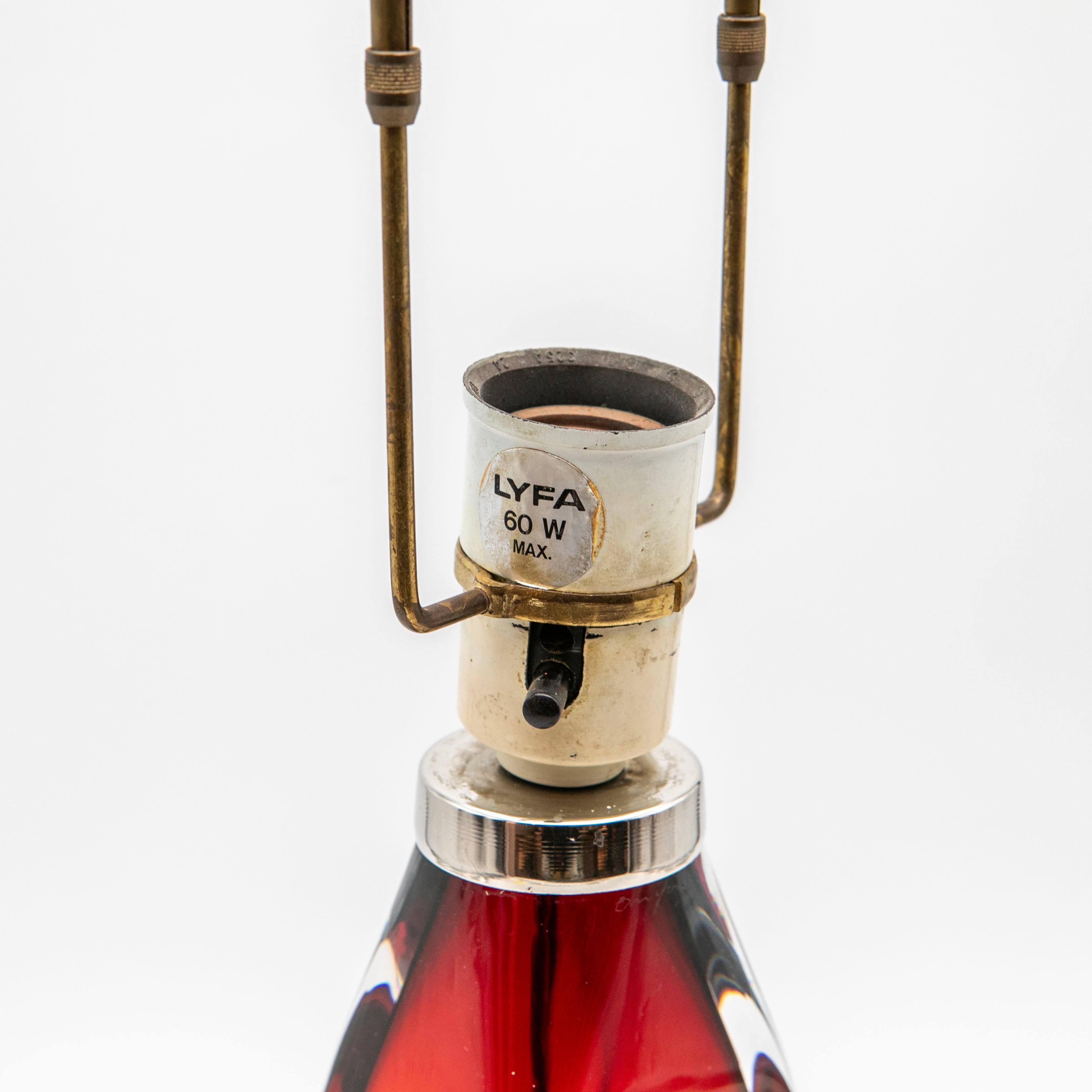Glass Pair of Red Orrefors Table Lamps By Carl Fagerlund For Sale