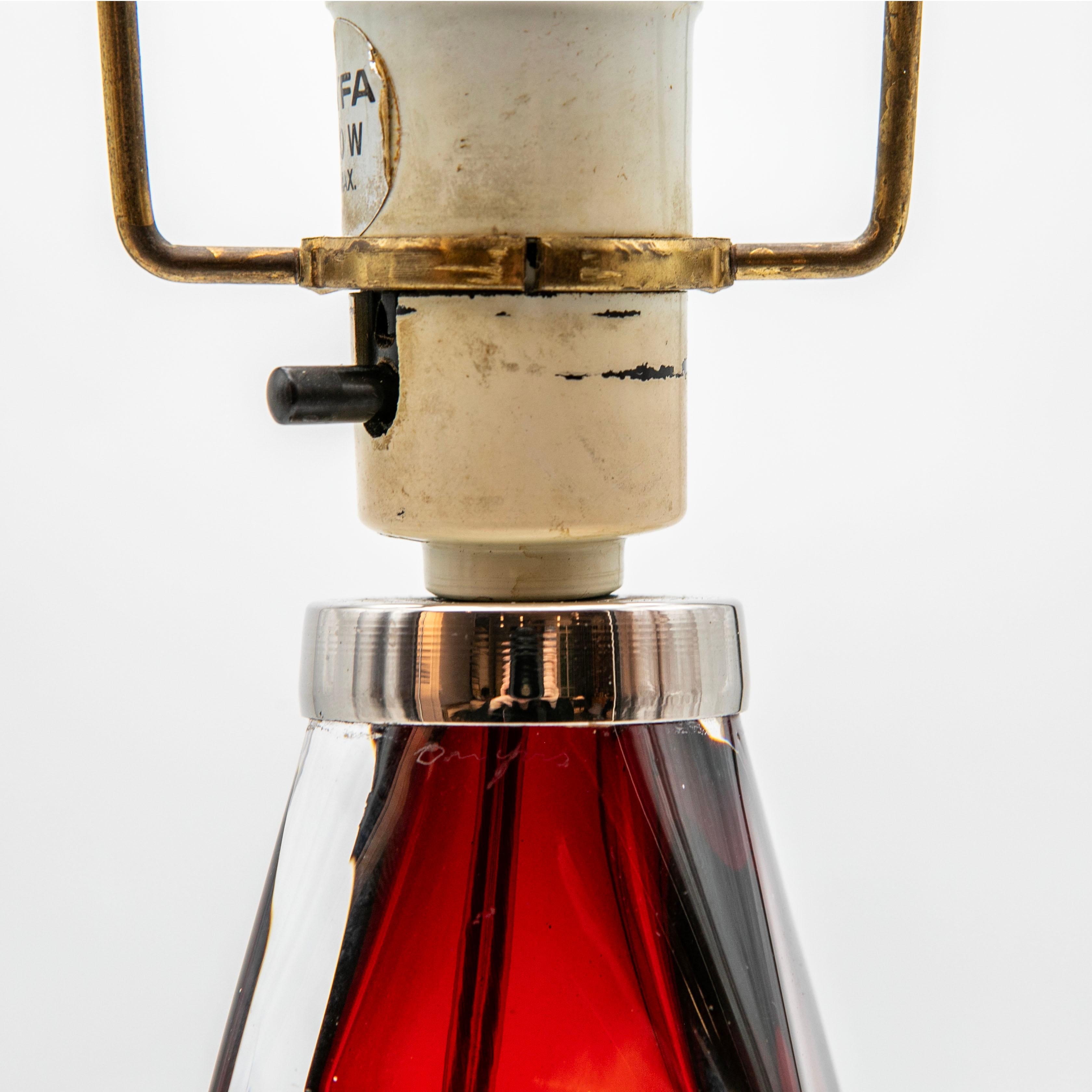 Pair of Red Orrefors Table Lamps By Carl Fagerlund For Sale 2
