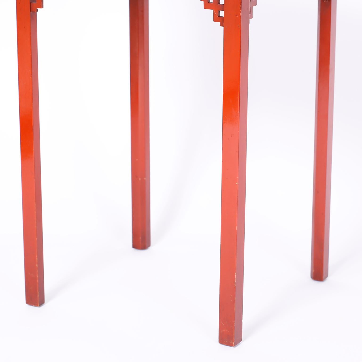 Pair of Red Pagoda Stands or End Tables 2