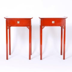Pair of Red Pagoda Stands or End Tables