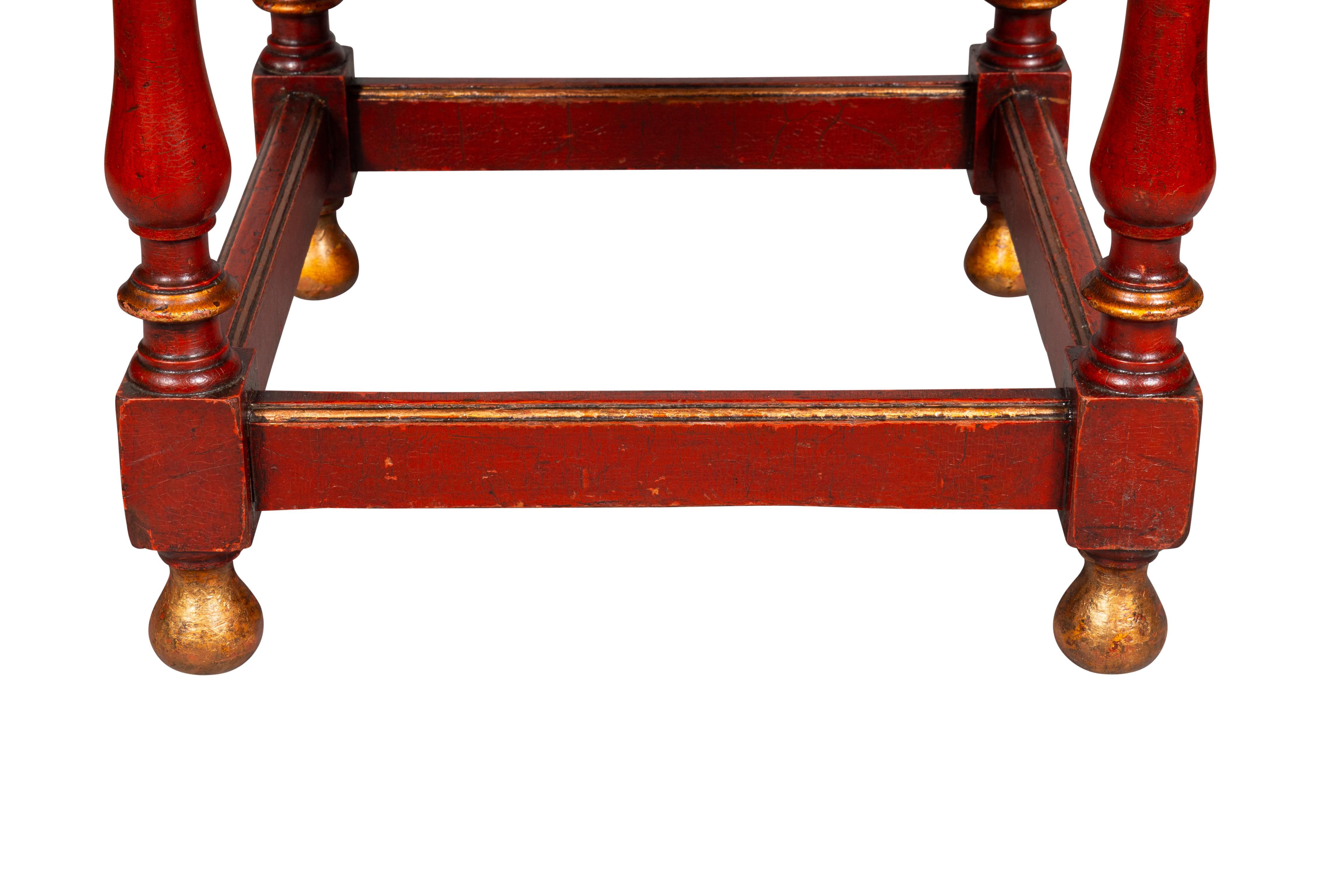 Pair Of Red Painted Baroque Style Stools 3