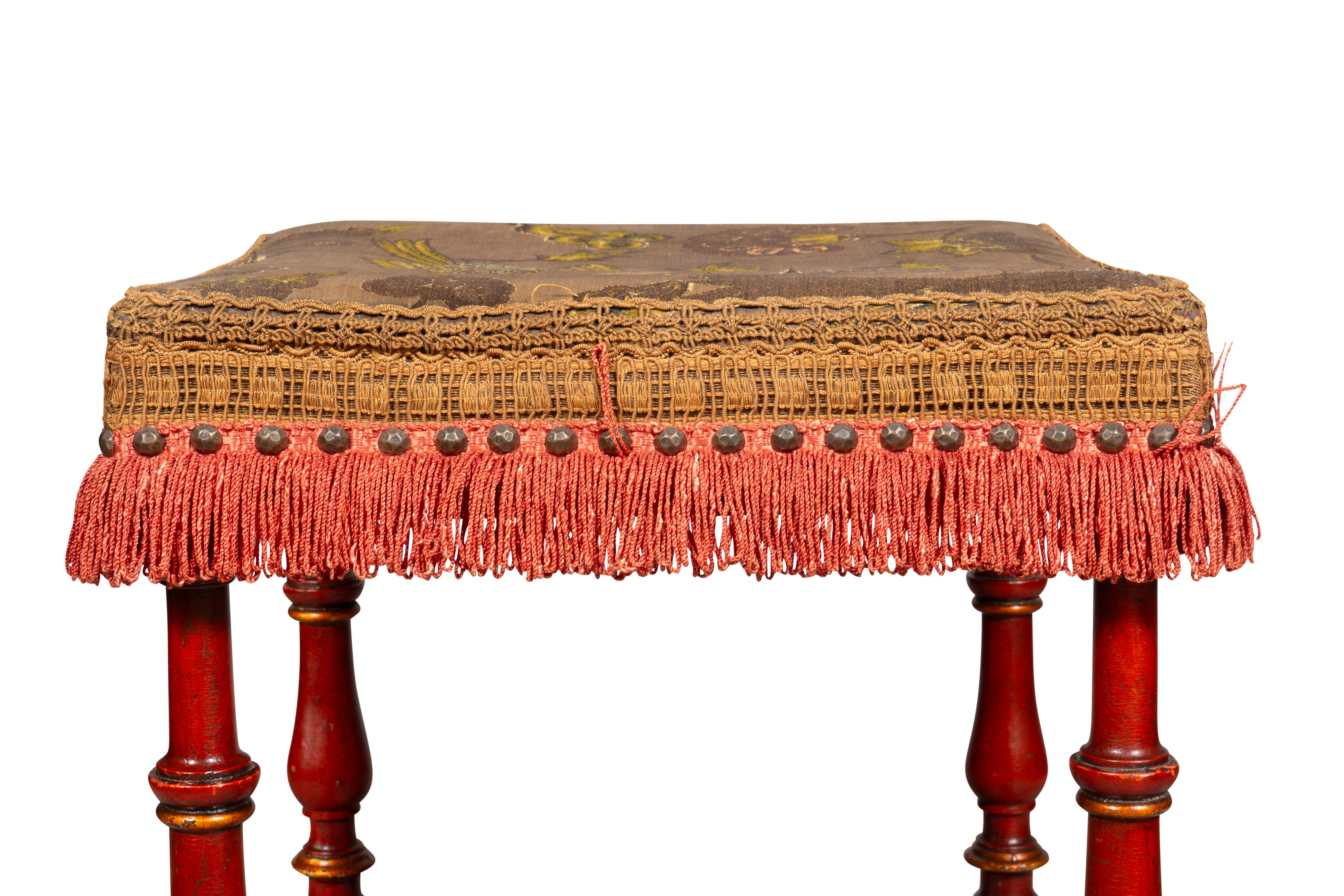 Pair Of Red Painted Baroque Style Stools 4