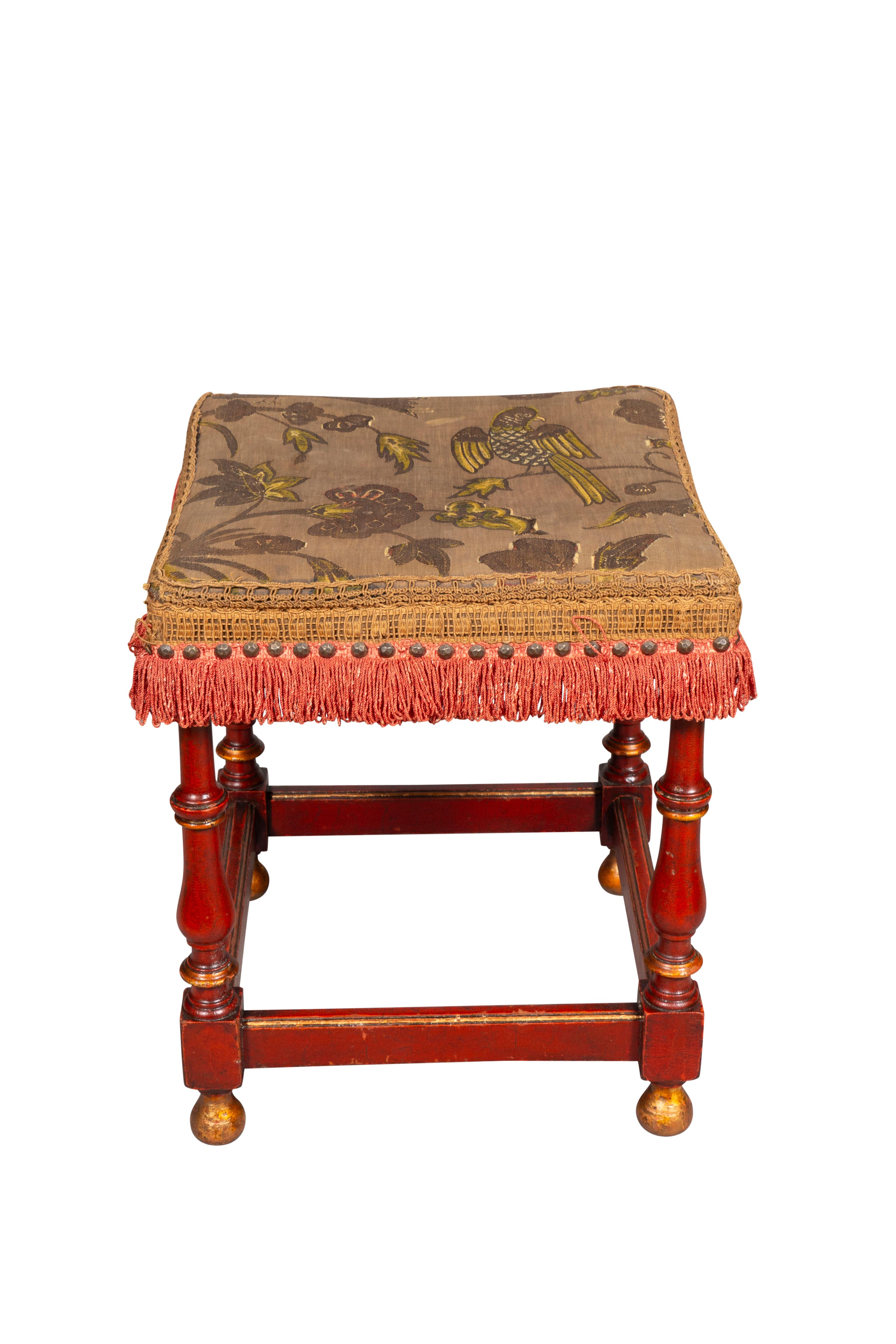 Baroque Revival Pair Of Red Painted Baroque Style Stools