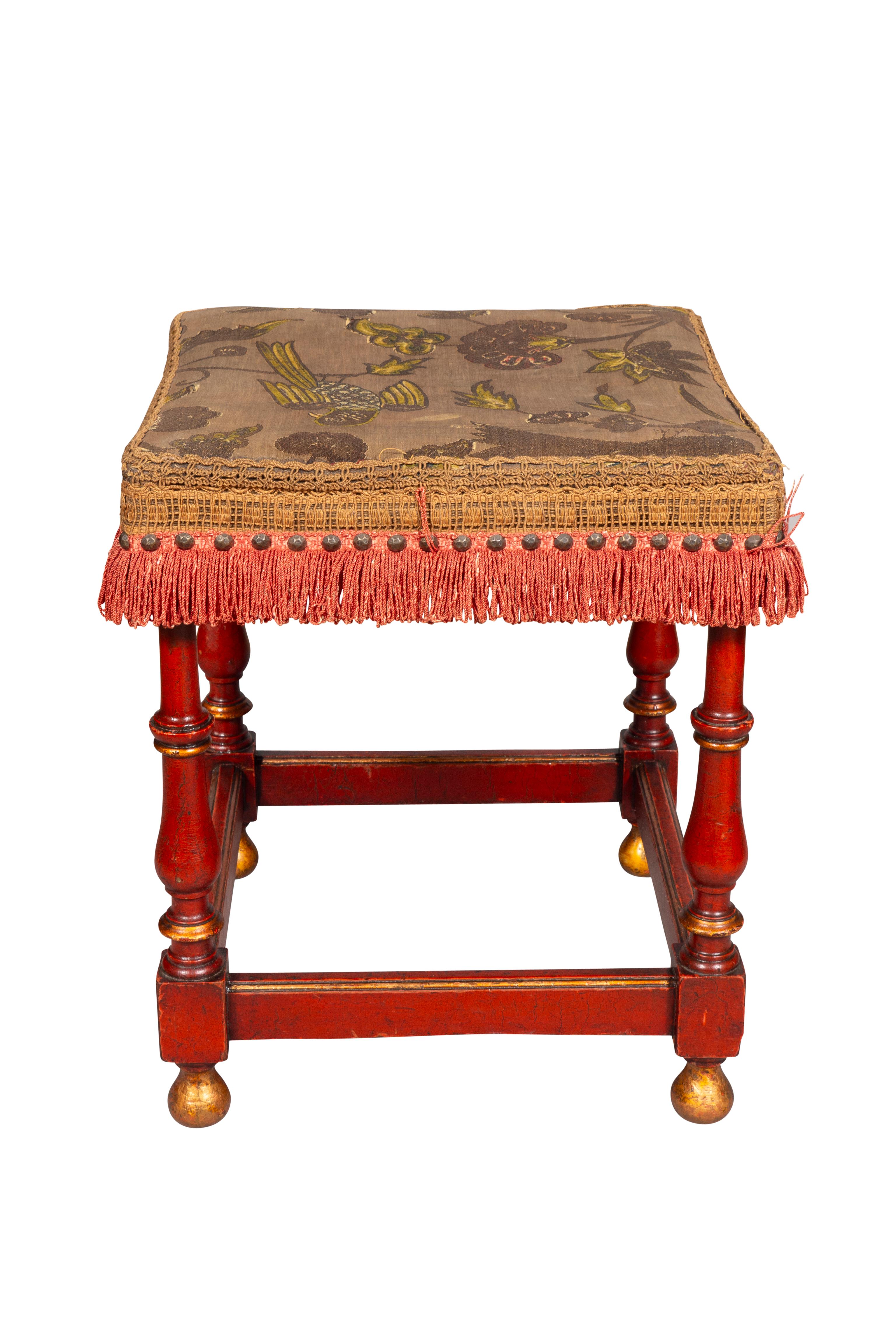 Pair Of Red Painted Baroque Style Stools In Good Condition In Essex, MA