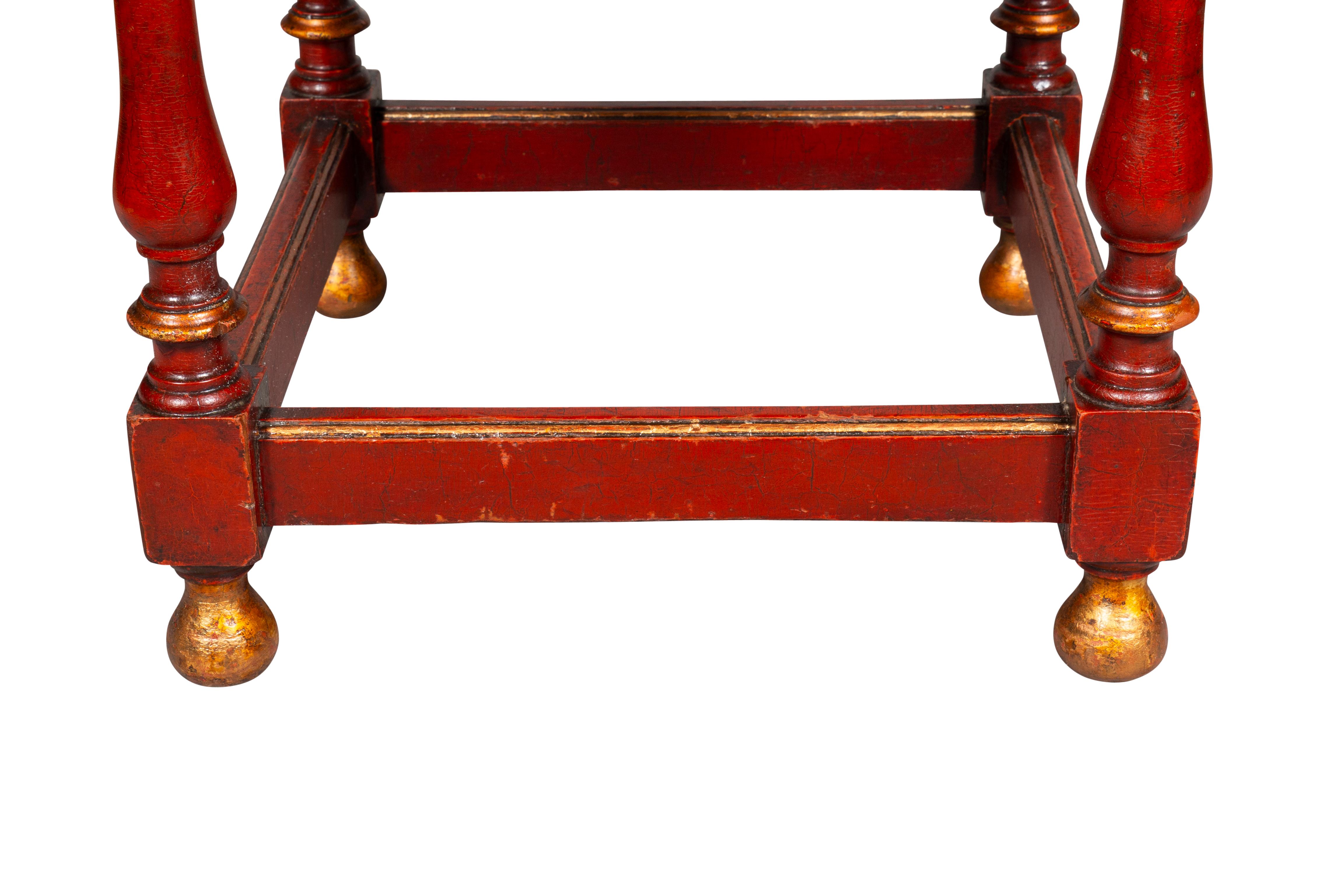 Pair Of Red Painted Baroque Style Stools 1
