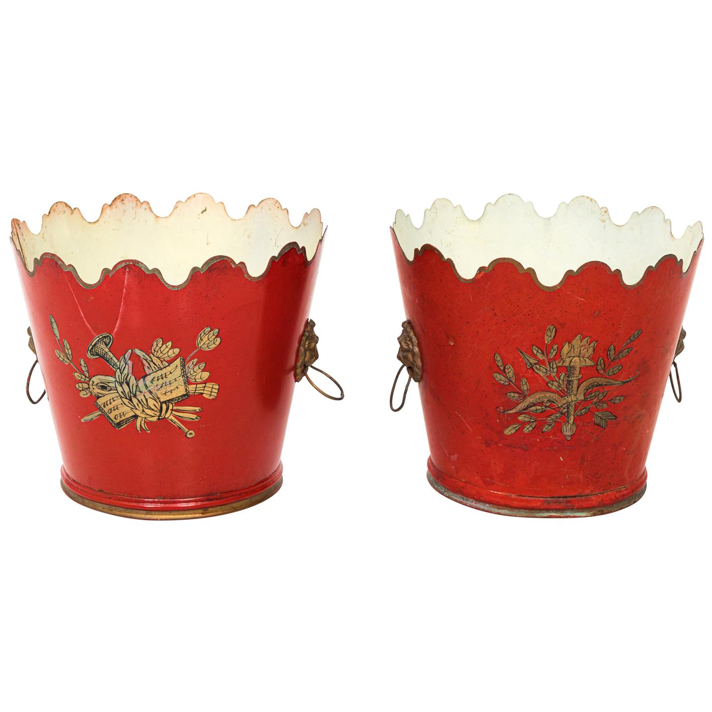 Pair of Red Painted Italian Jardinières, circa 1960s