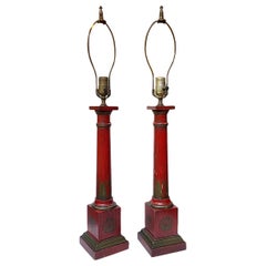 Vintage Pair of Red Painted Lamps