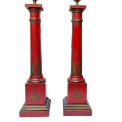 Pair of Red Painted Lamps