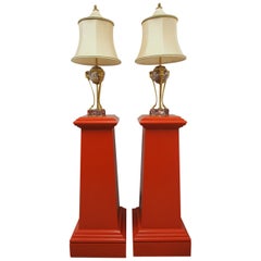 Pair of Red Painted Pine Pedestals, circa 1870